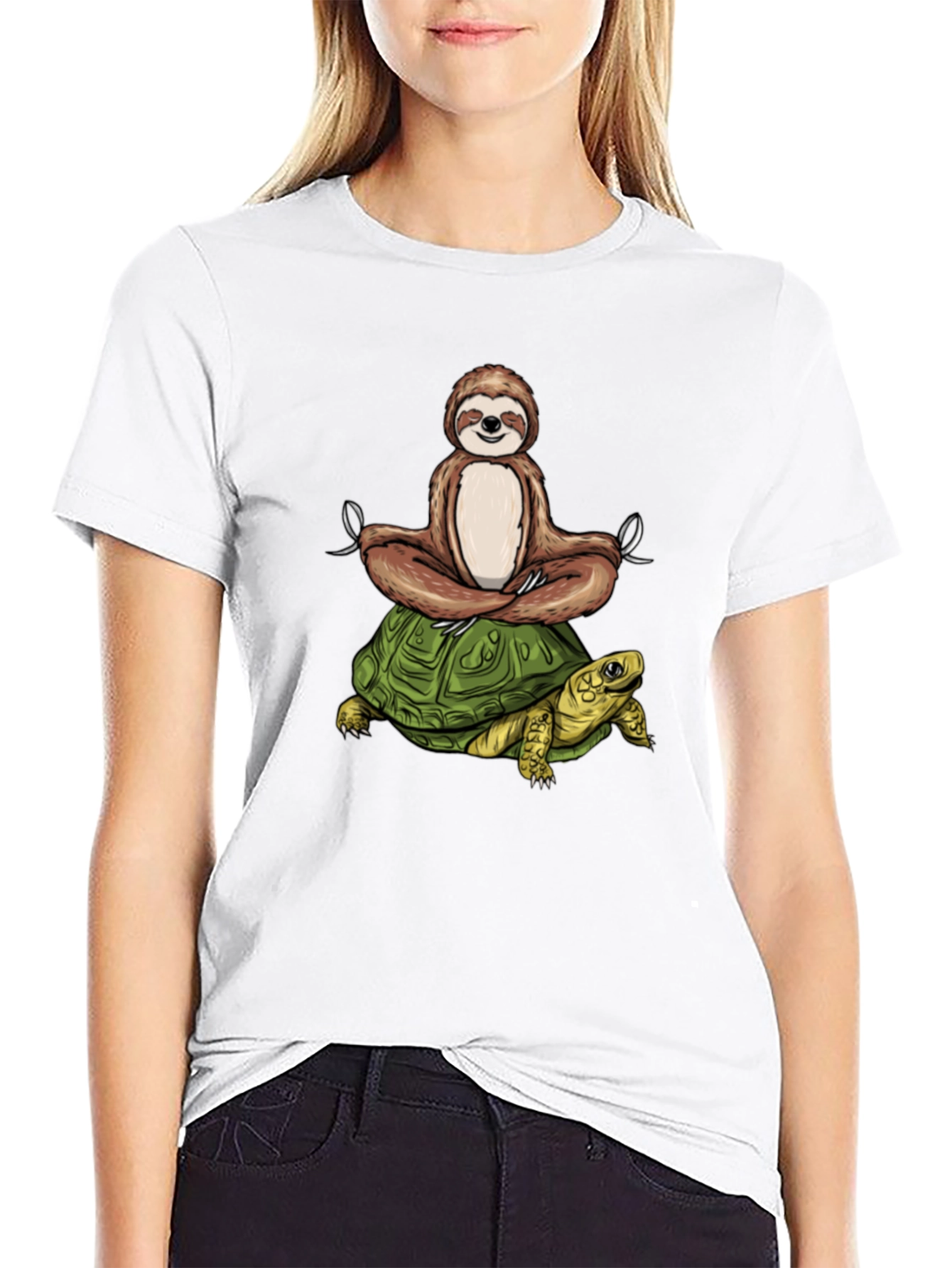 Sloth Meditating on Turtle Graphic Tee