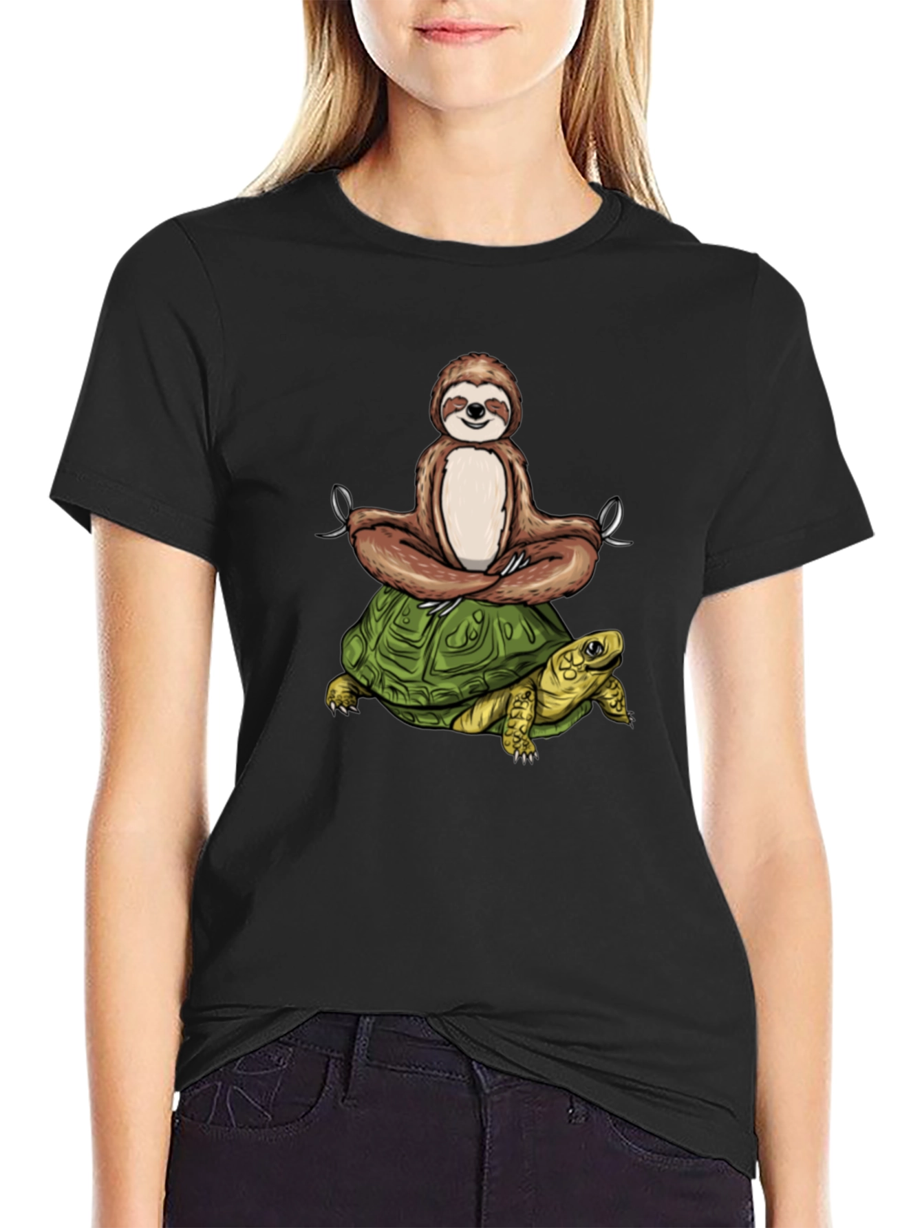 Sloth Meditating on Turtle Graphic Tee