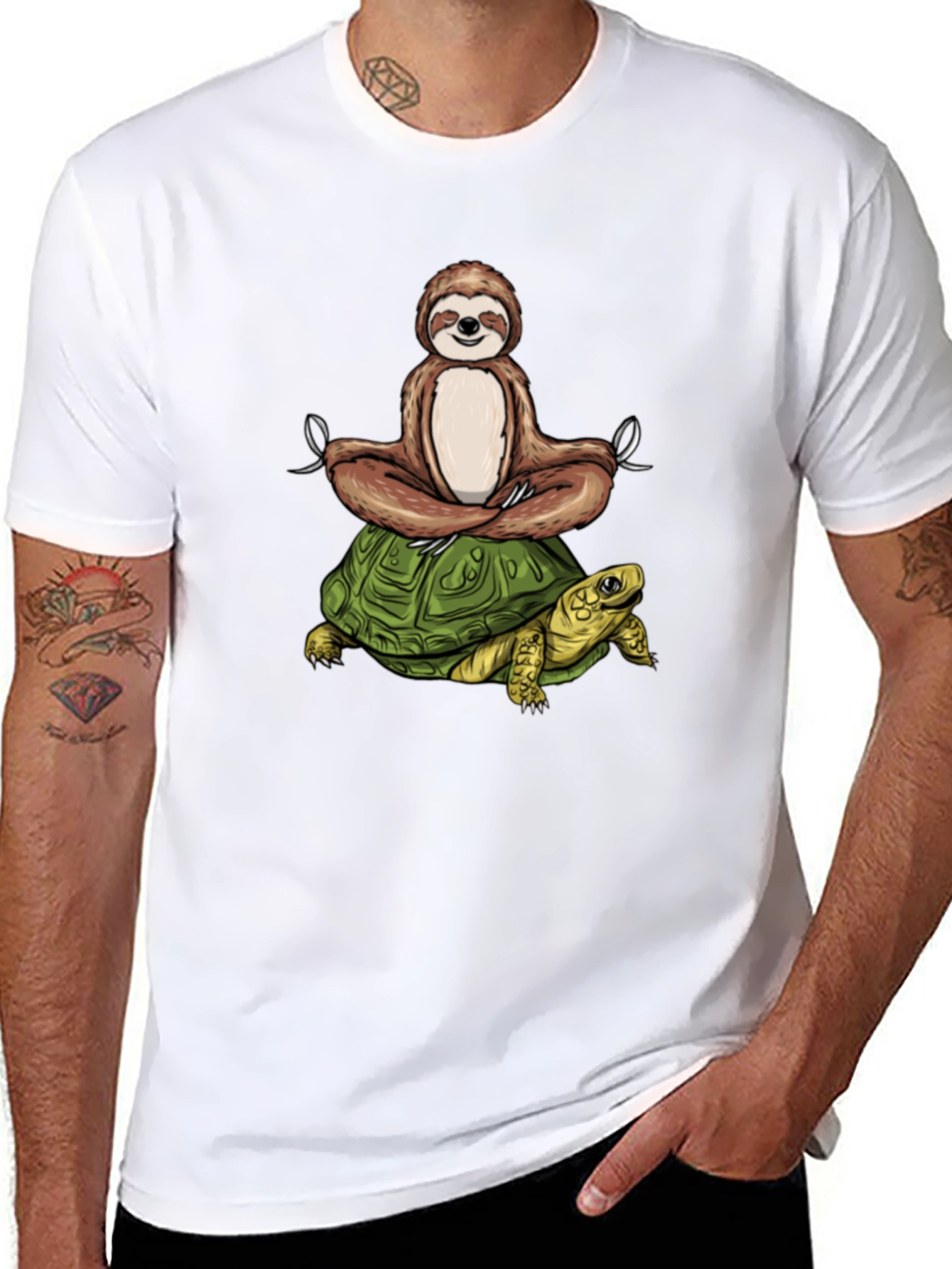 Sloth Meditating on Turtle Graphic Tee
