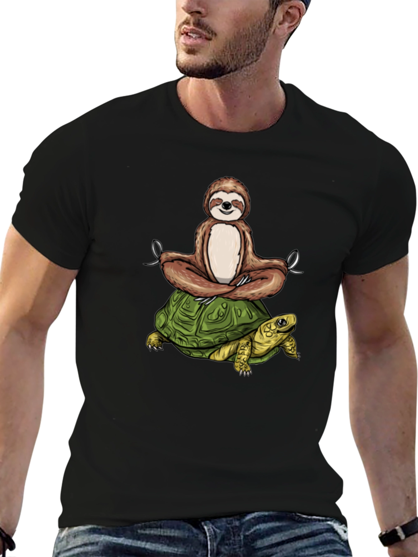Sloth Meditating on Turtle Graphic Tee