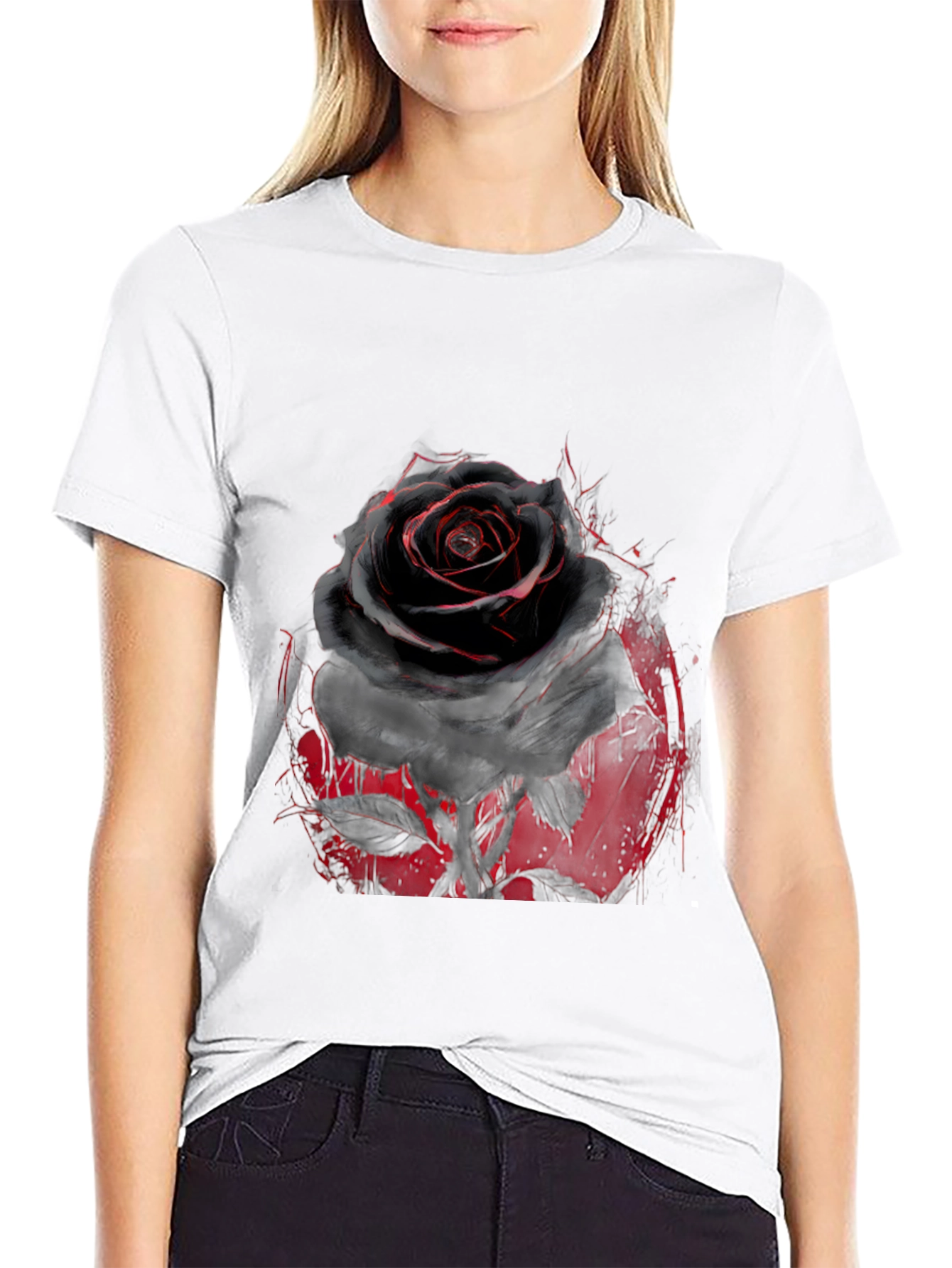 Black Rose Graphic T-Shirt - Edgy Floral Print