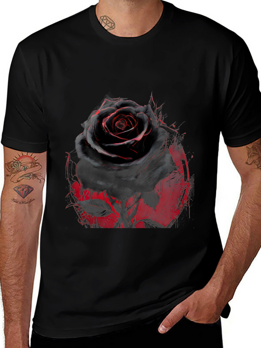 Black Rose Graphic T-Shirt - Edgy Floral Print