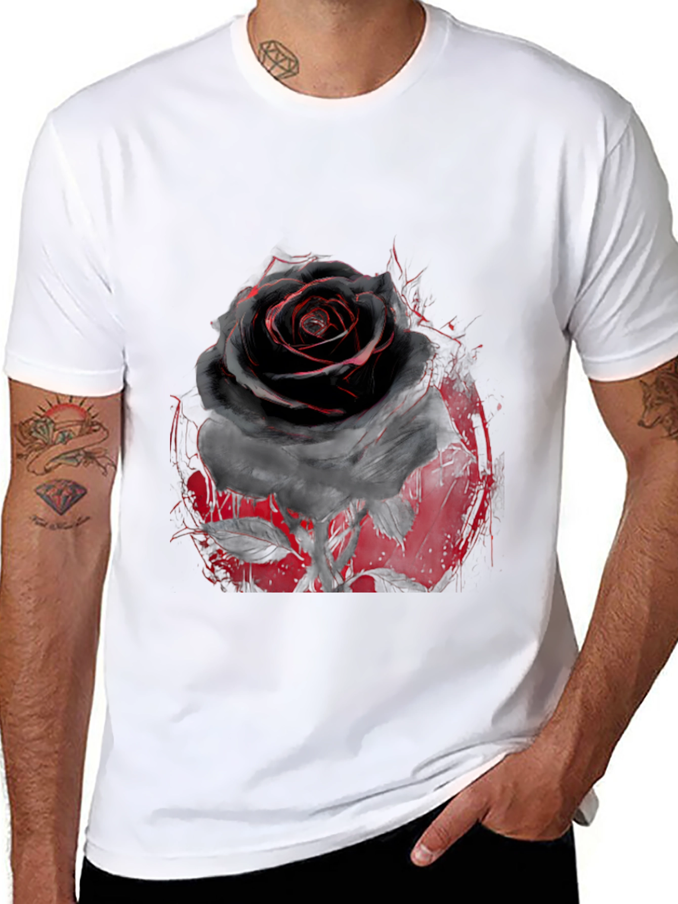 Black Rose Graphic T-Shirt - Edgy Floral Print