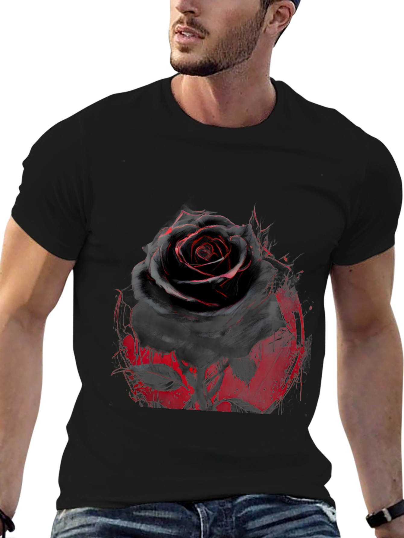 Black Rose Graphic T-Shirt - Edgy Floral Print