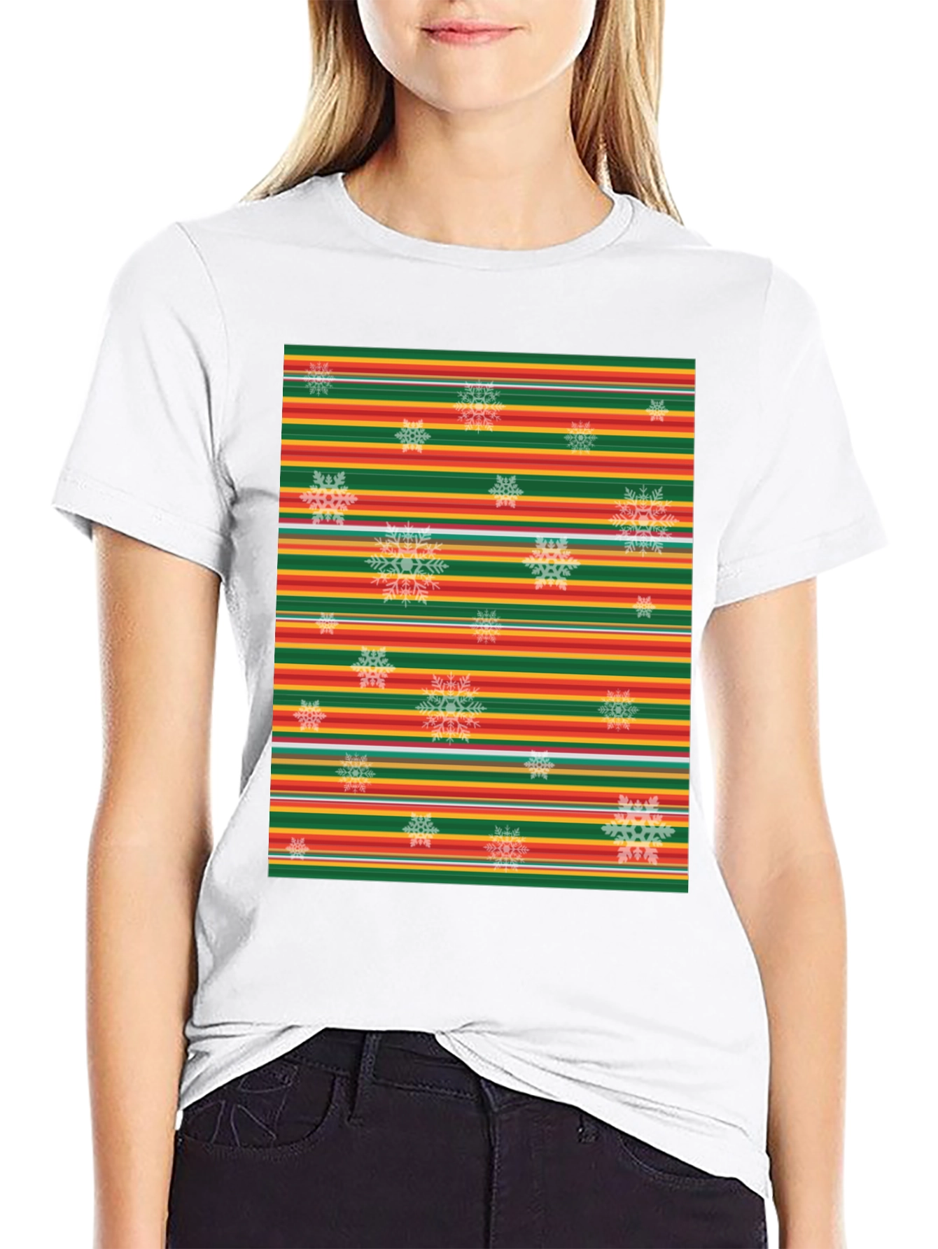 Festive Stripe Snowflake Graphic Tee