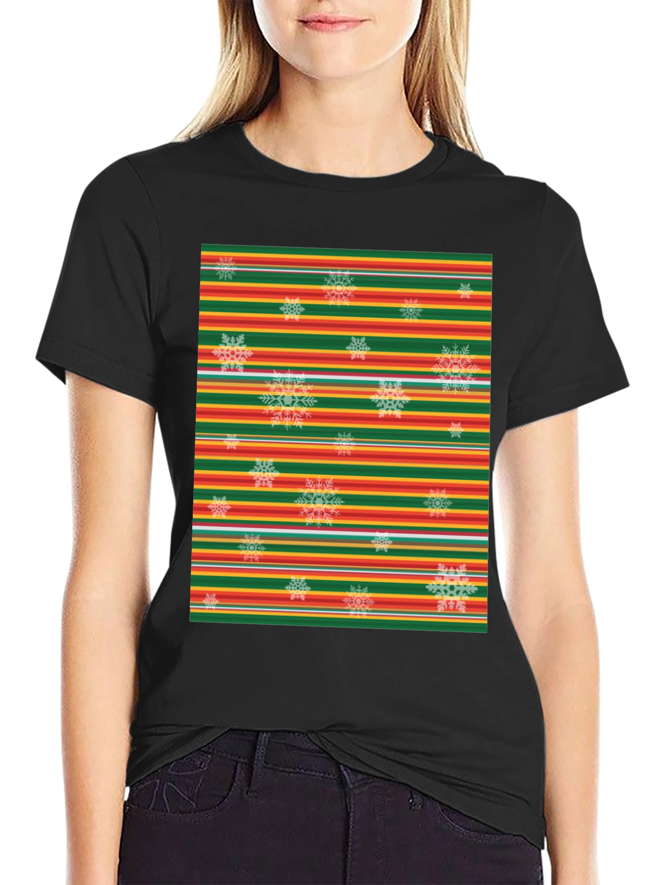 Festive Stripe Snowflake Graphic Tee