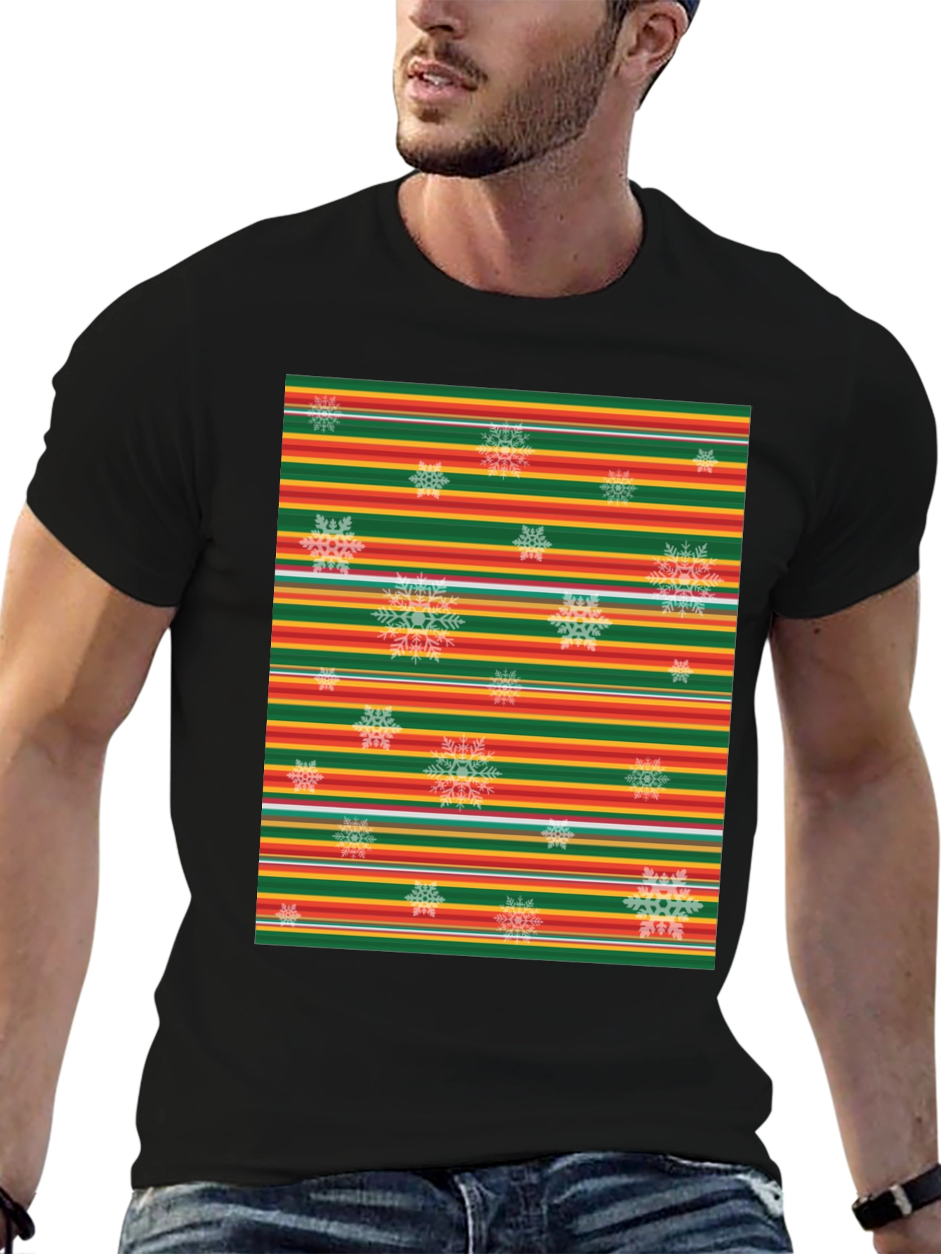 Festive Stripe Snowflake Graphic Tee