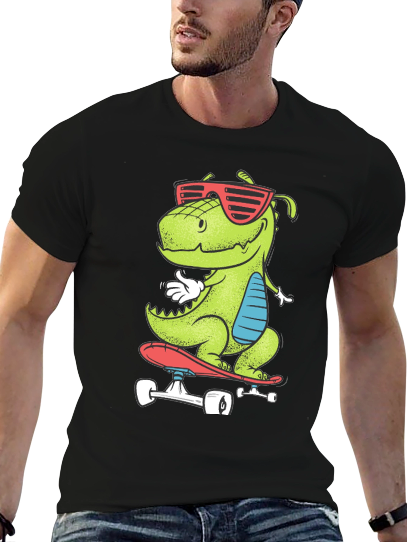 Skateboarding Dinosaur Graphic Tee - Cool Dino T-Shirt