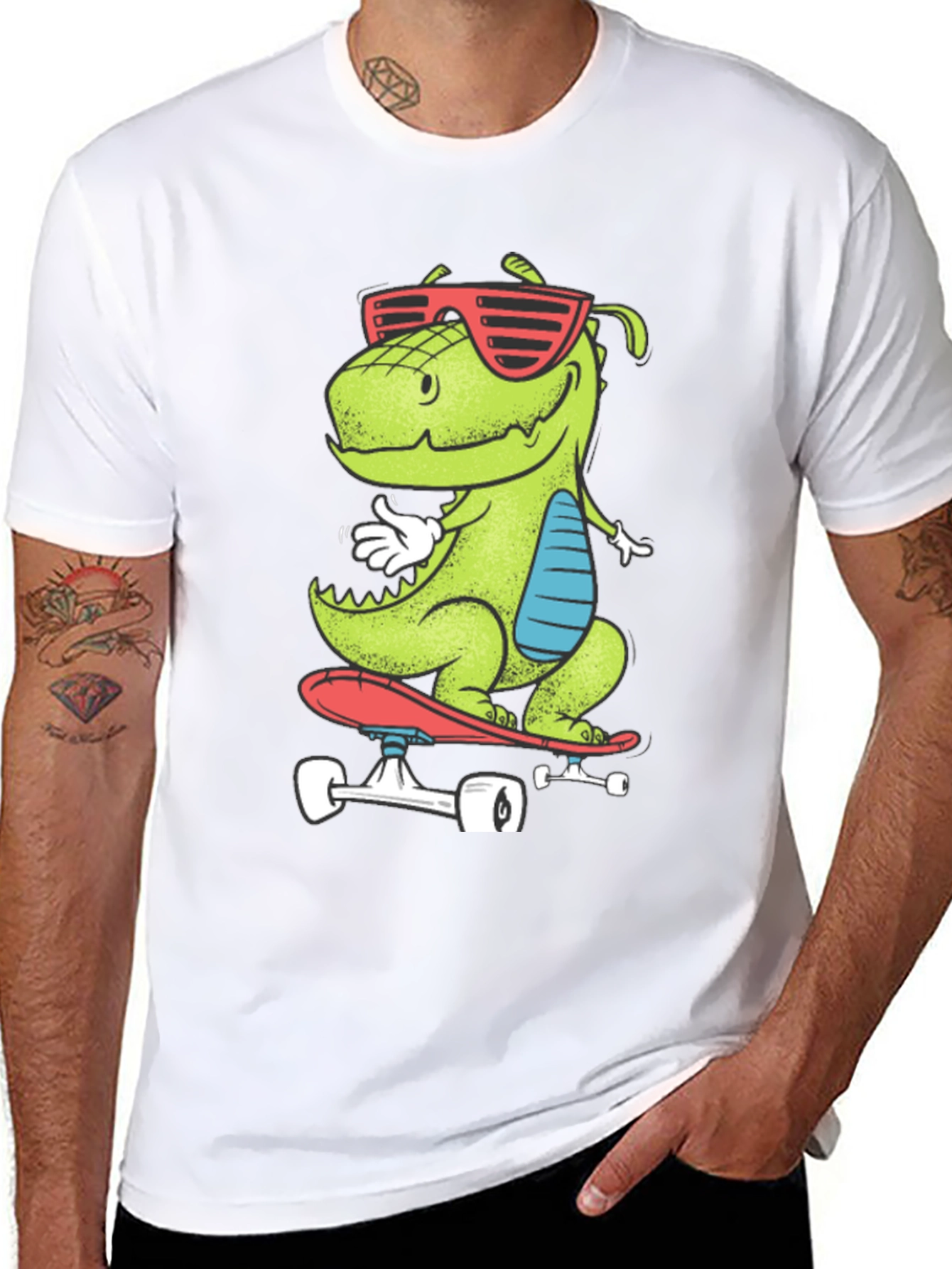 Skateboarding Dinosaur Graphic Tee - Cool Dino T-Shirt