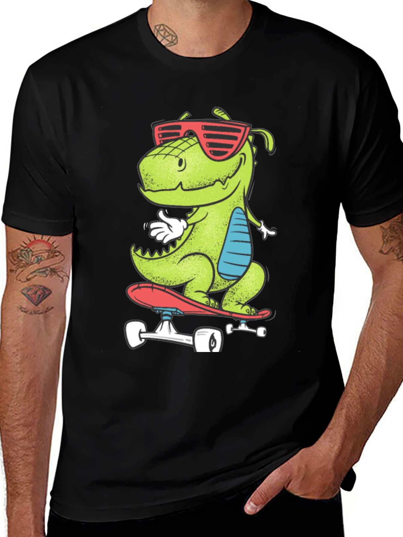 Skateboarding Dinosaur Graphic Tee - Cool Dino T-Shirt