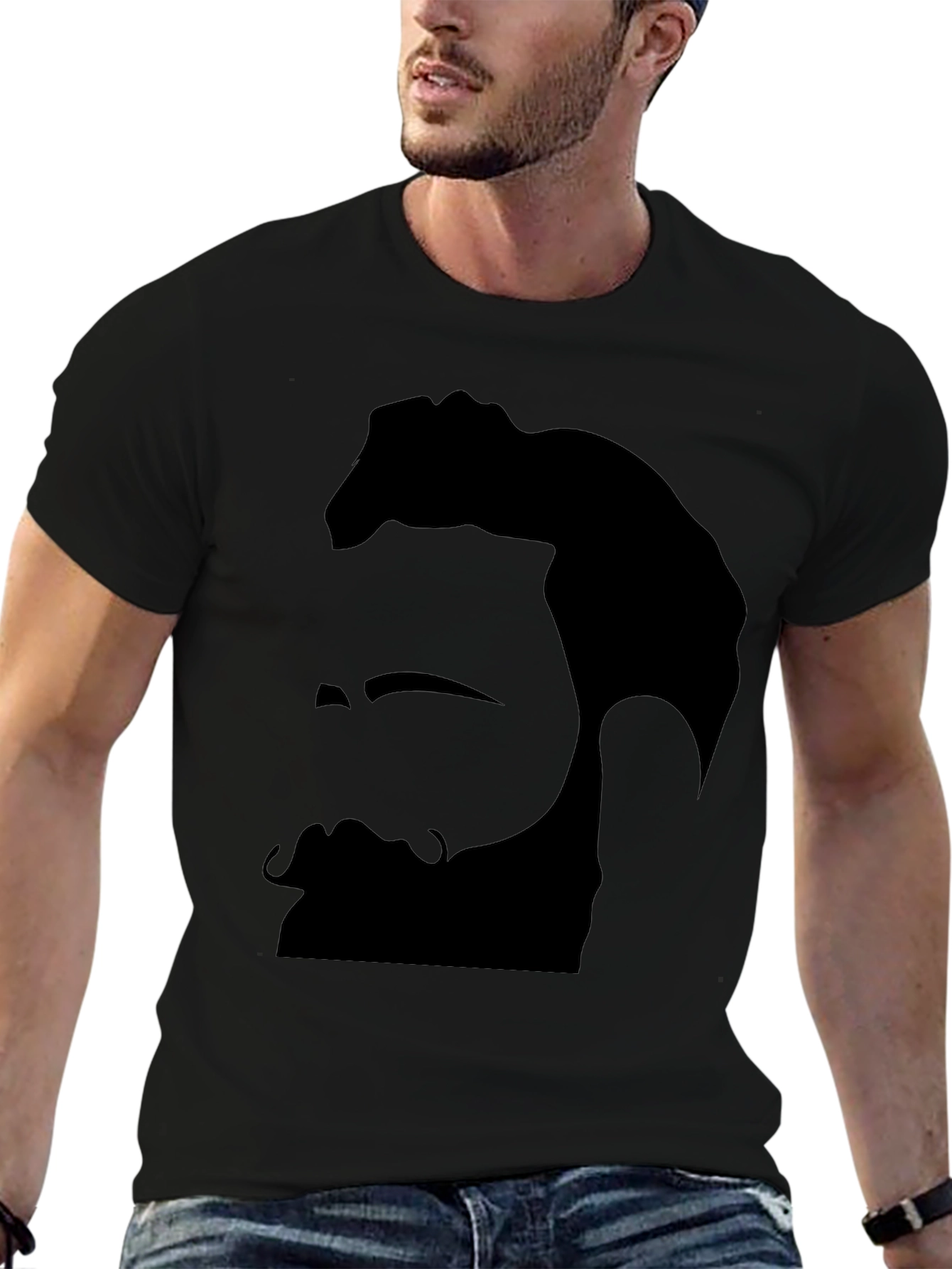 Bearded Man Graphic Tee - Black Cotton Blend