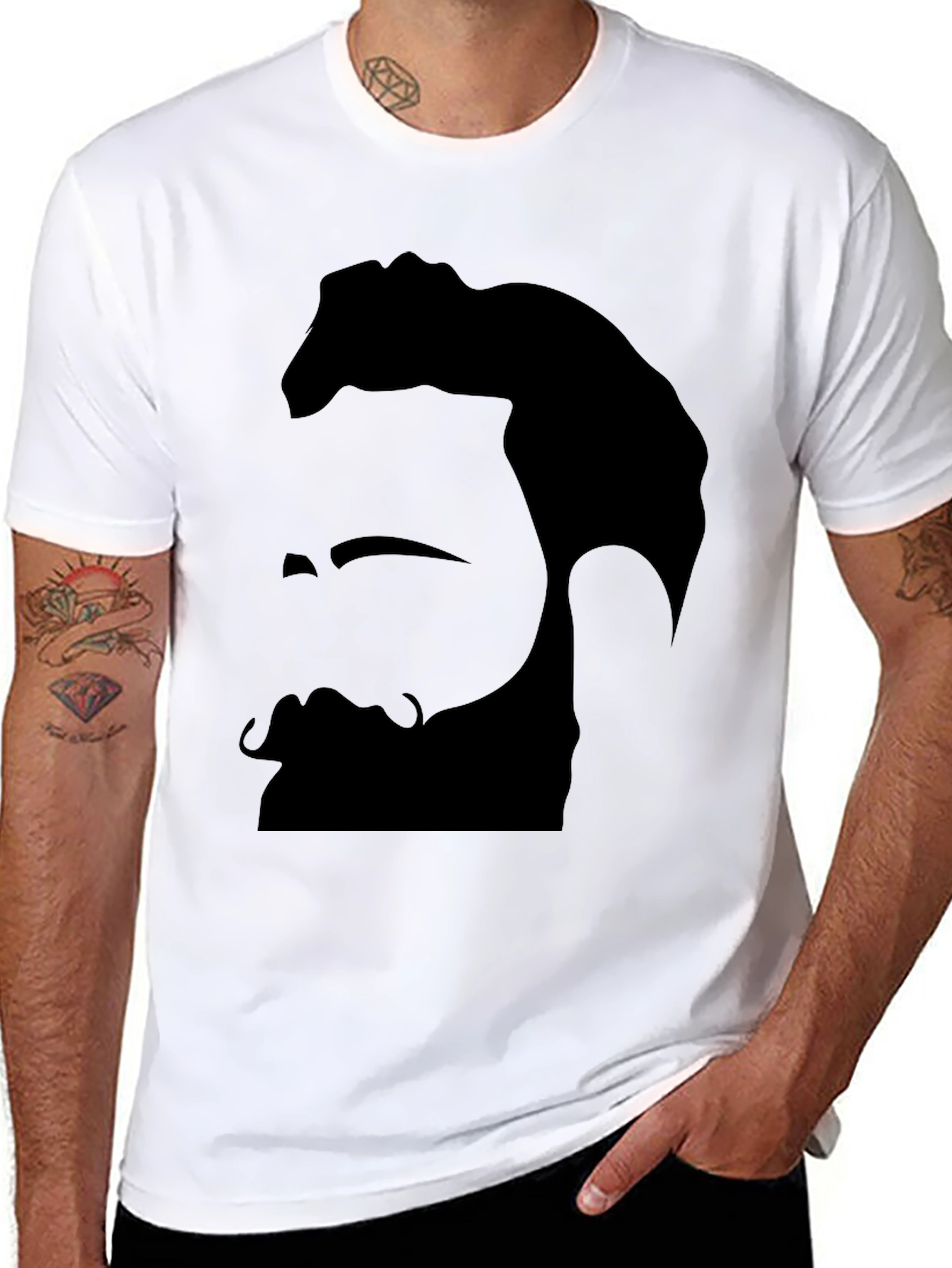 Bearded Man Graphic Tee - Black Cotton Blend