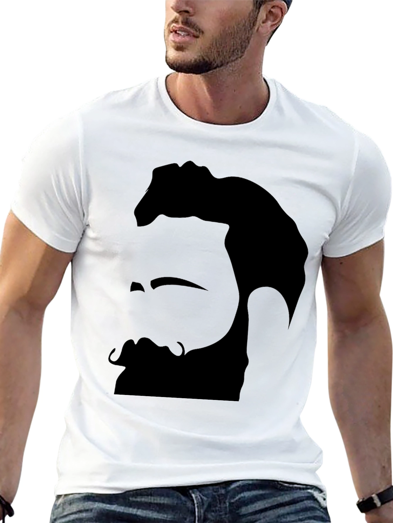 Bearded Man Graphic Tee - Black Cotton Blend