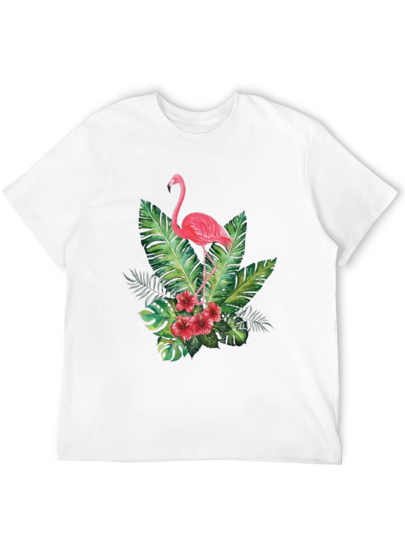 Tropical Flamingo Graphic Tee - Black Cotton T-Shirt
