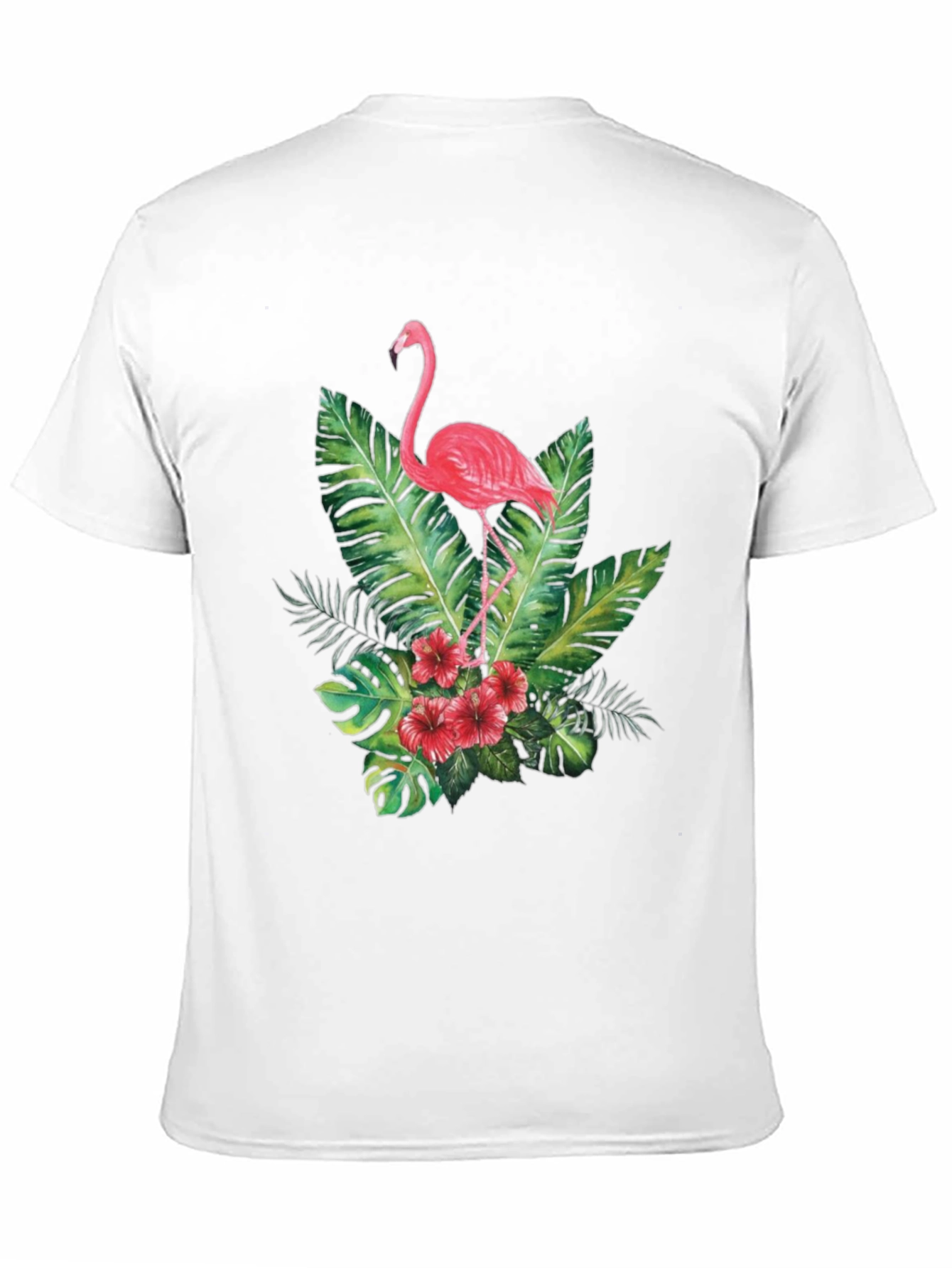 Tropical Flamingo Graphic Tee - Black Cotton T-Shirt
