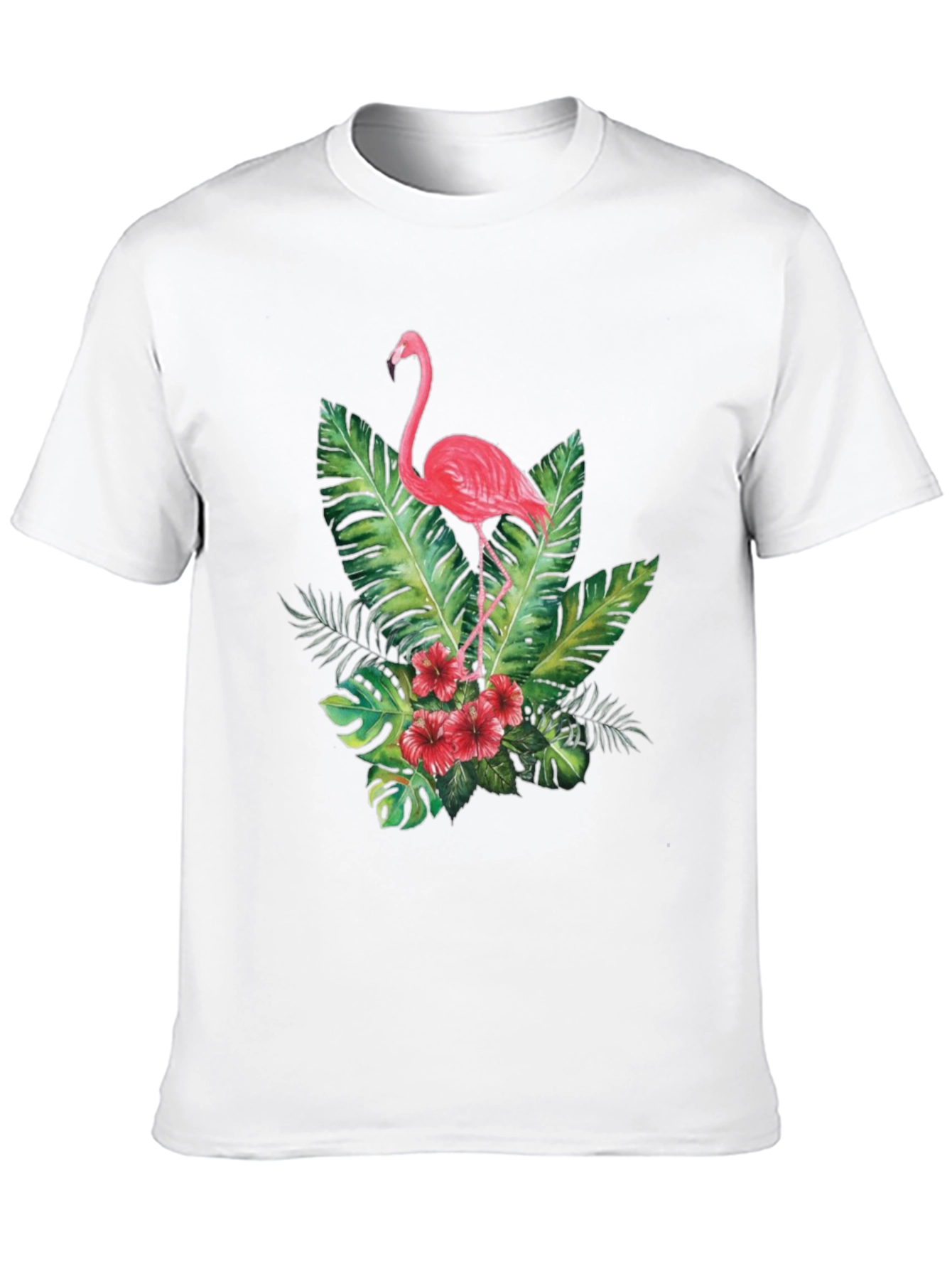 Tropical Flamingo Graphic Tee - Black Cotton T-Shirt
