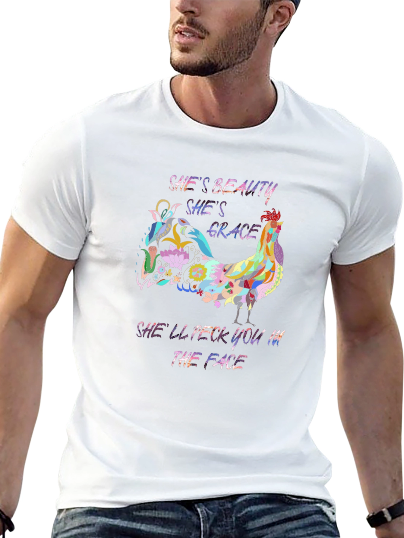 Funny Rooster T-Shirt: Shes Beauty Shes Grace