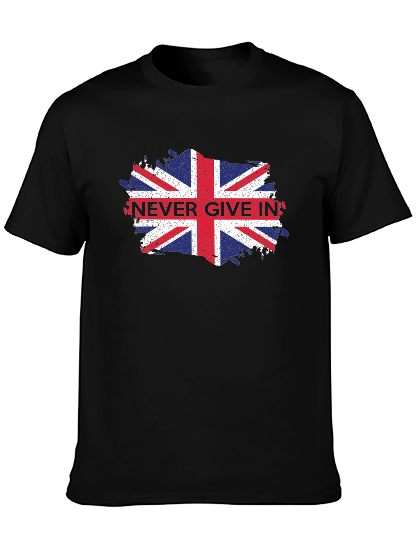 Never Give In Union Jack Mens Black T-Shirt