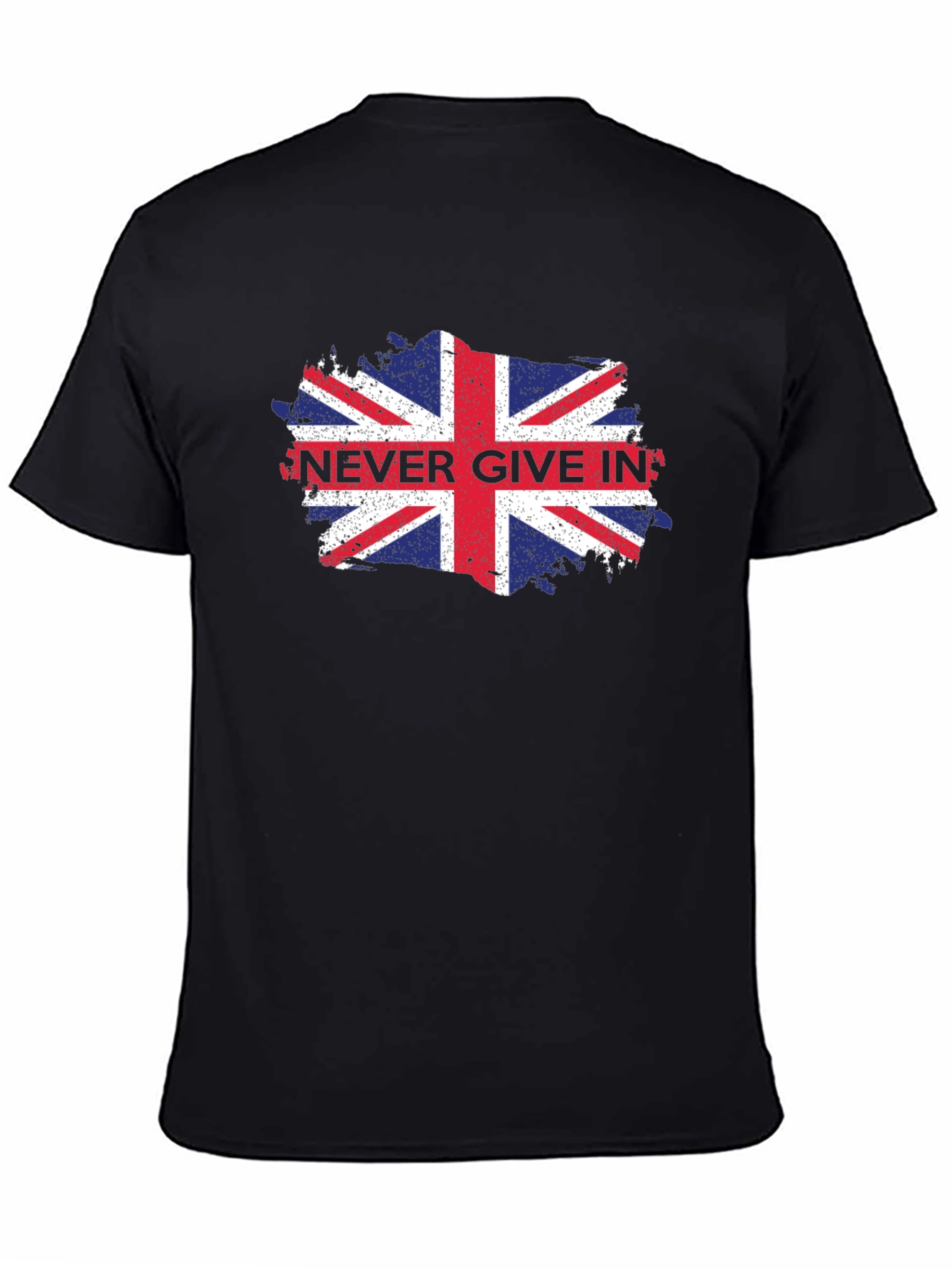 Never Give In Union Jack Mens Black T-Shirt