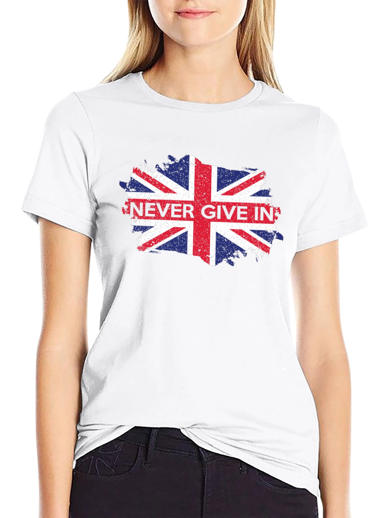 Never Give In Union Jack Mens Black T-Shirt