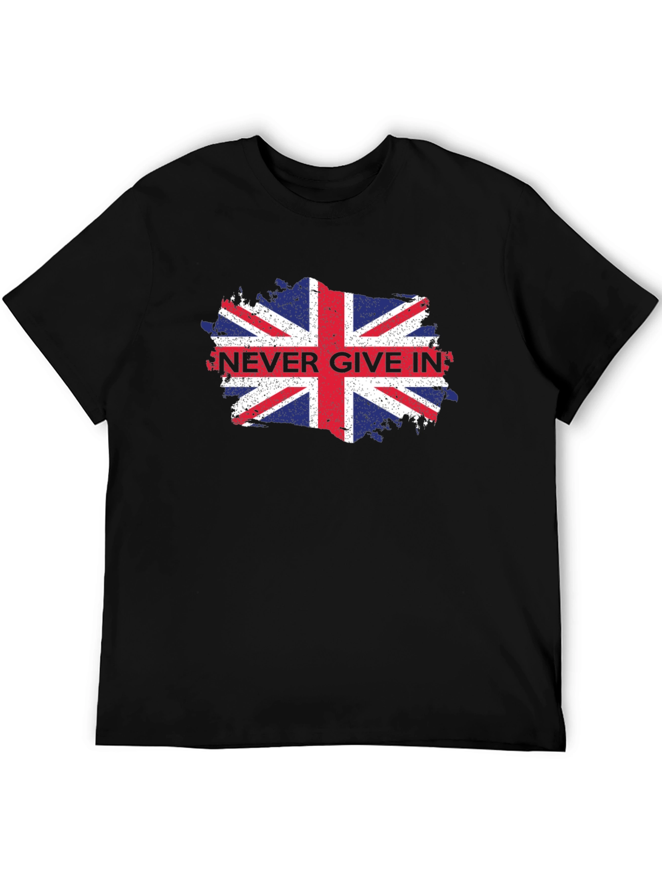 Never Give In Union Jack Mens Black T-Shirt