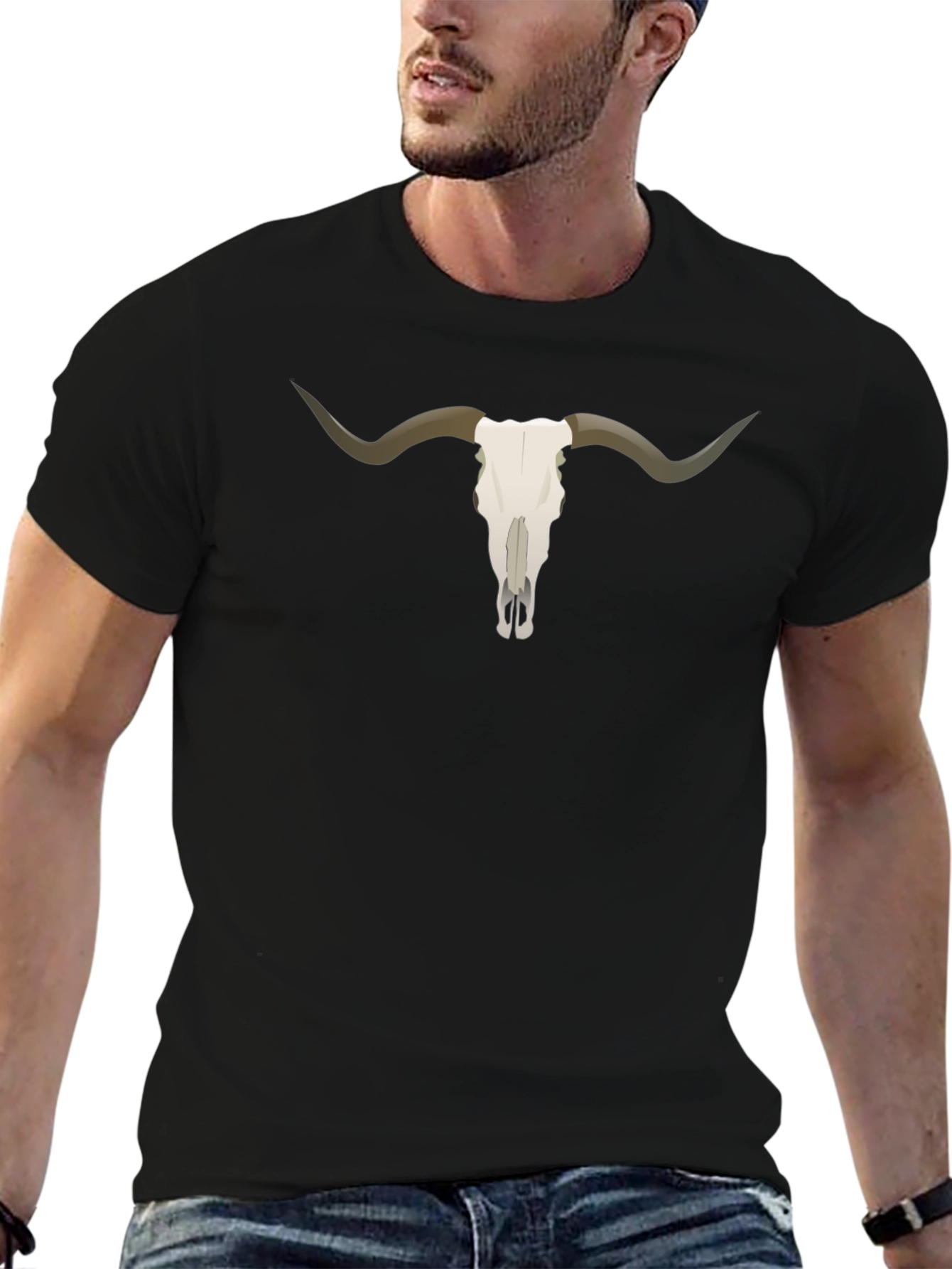 Steer Skull Graphic Tee - Unisex Black T-Shirt