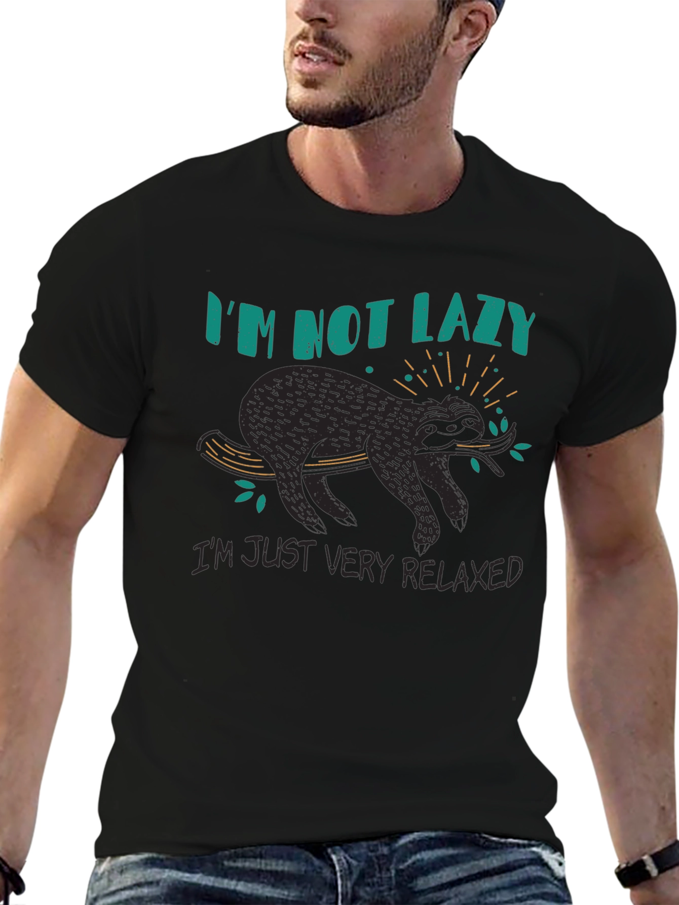 Relaxed Sloth Graphic T-Shirt - Black
