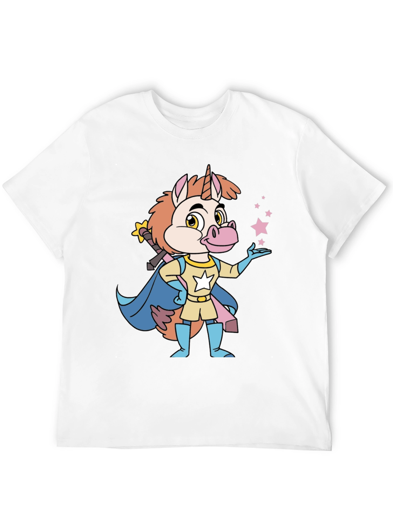 Cartoon Unicorn Superhero Black T-Shirt