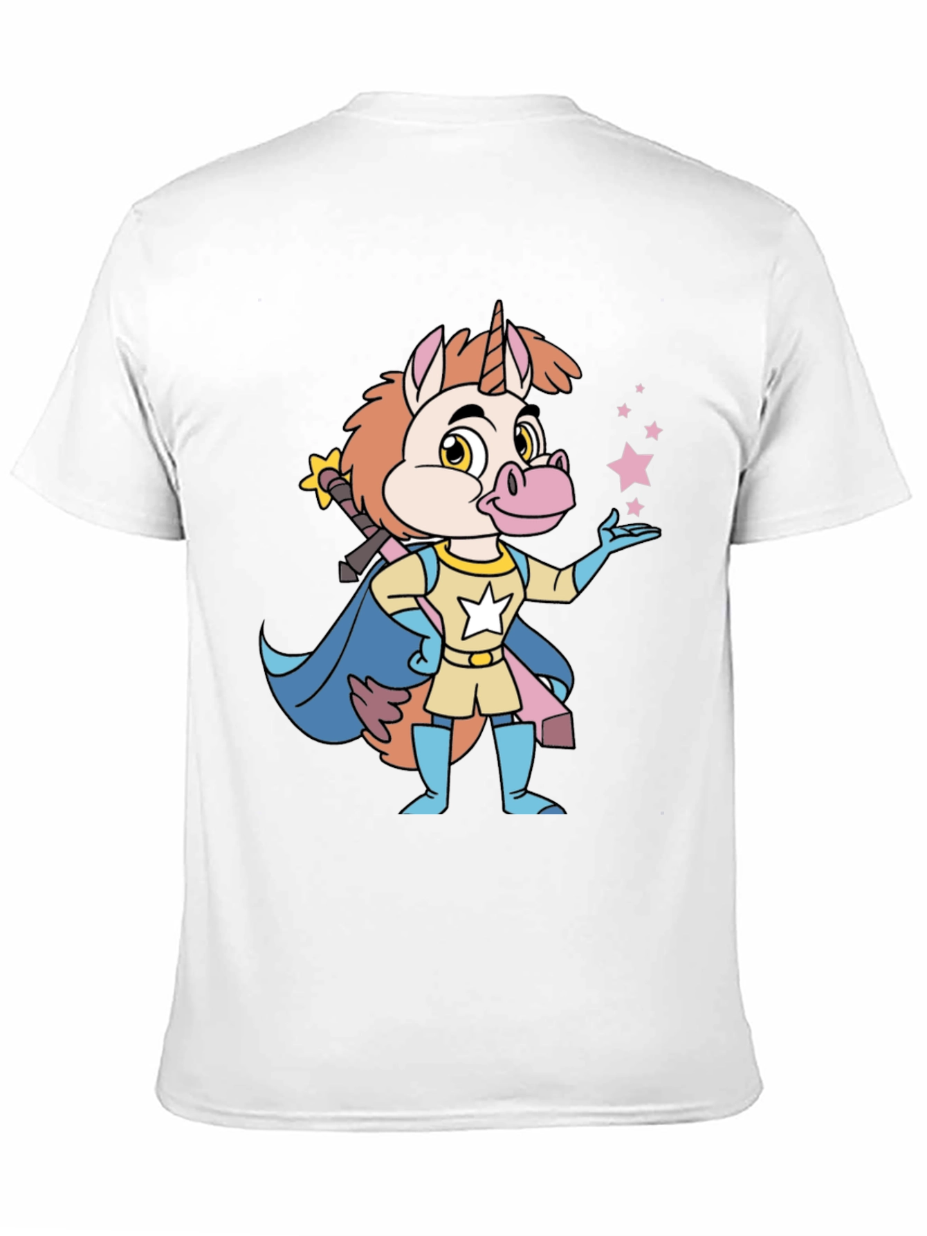 Cartoon Unicorn Superhero Black T-Shirt