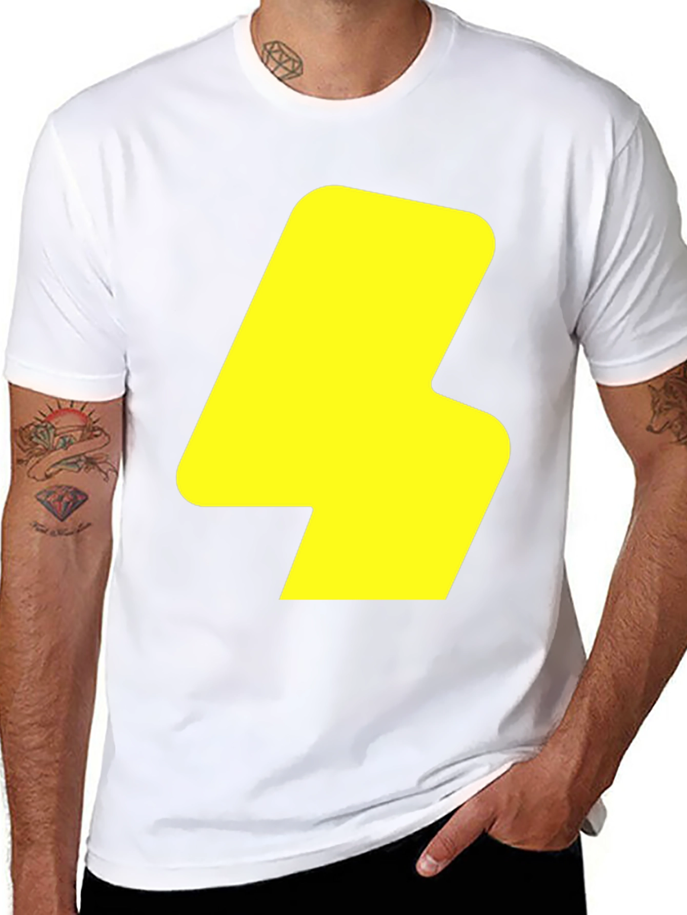 Bold Yellow Lightning Bolt Graphic Black T-Shirt
