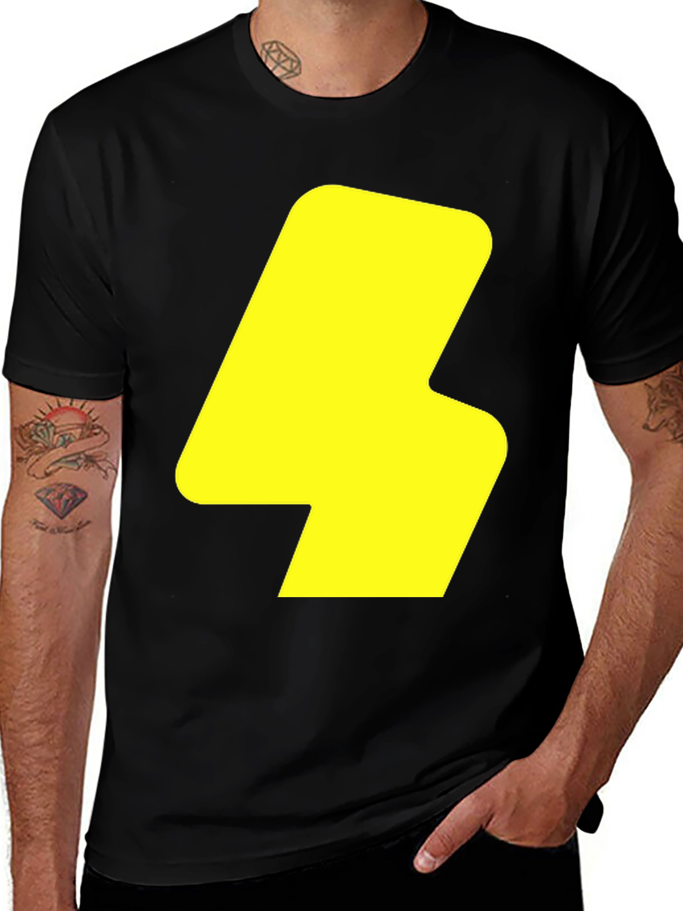 Bold Yellow Lightning Bolt Graphic Black T-Shirt