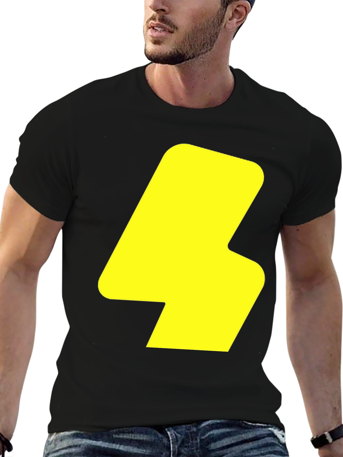Bold Yellow Lightning Bolt Graphic Black T-Shirt