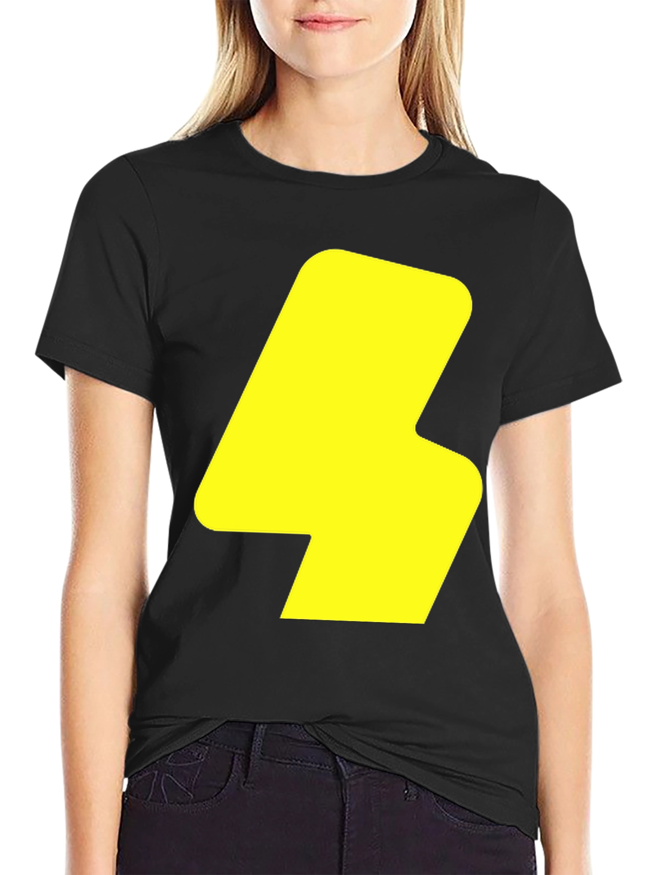 Bold Yellow Lightning Bolt Graphic Black T-Shirt