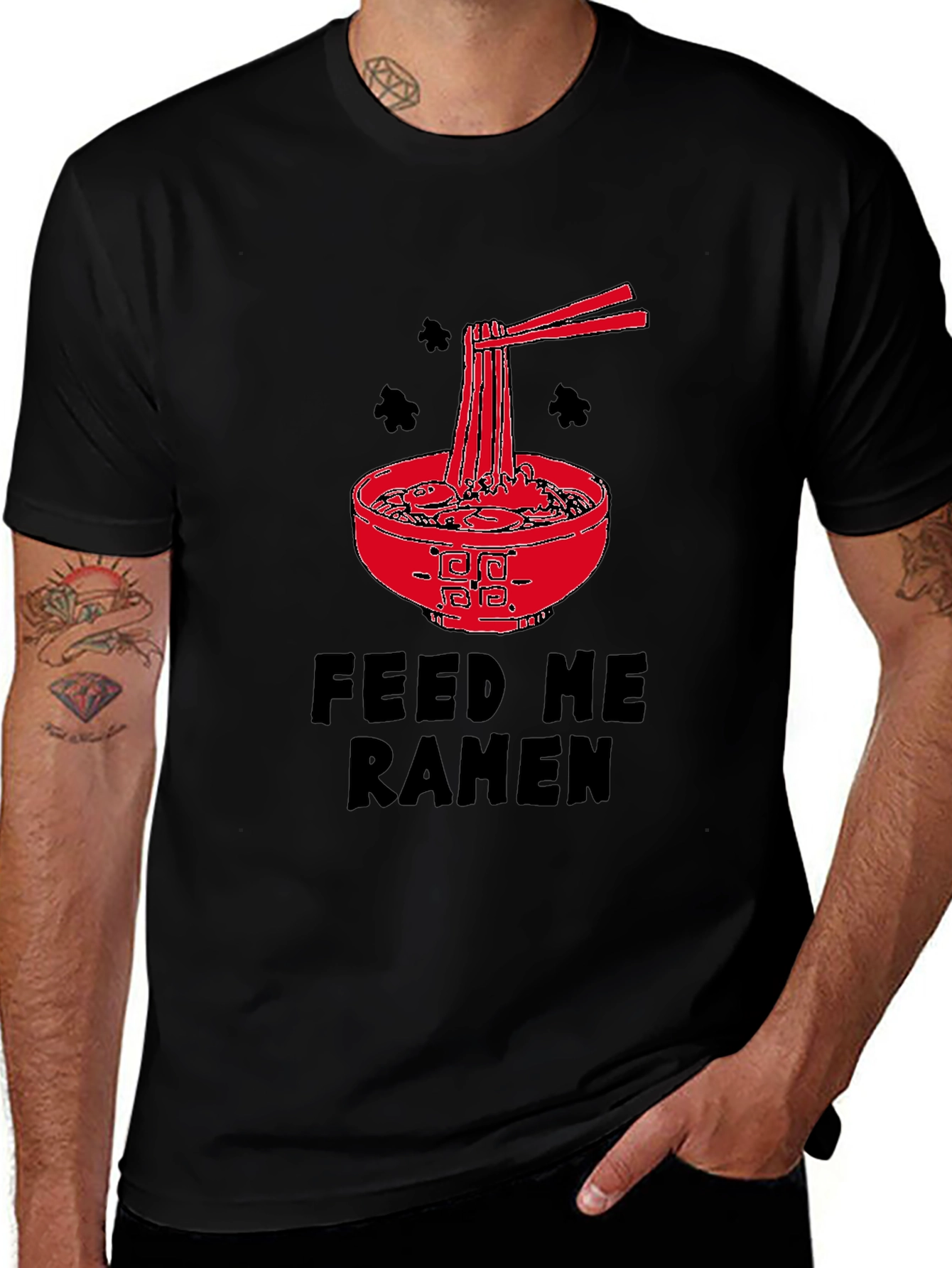 Feed Me Ramen Graphic Tee - Black Cotton T-Shirt