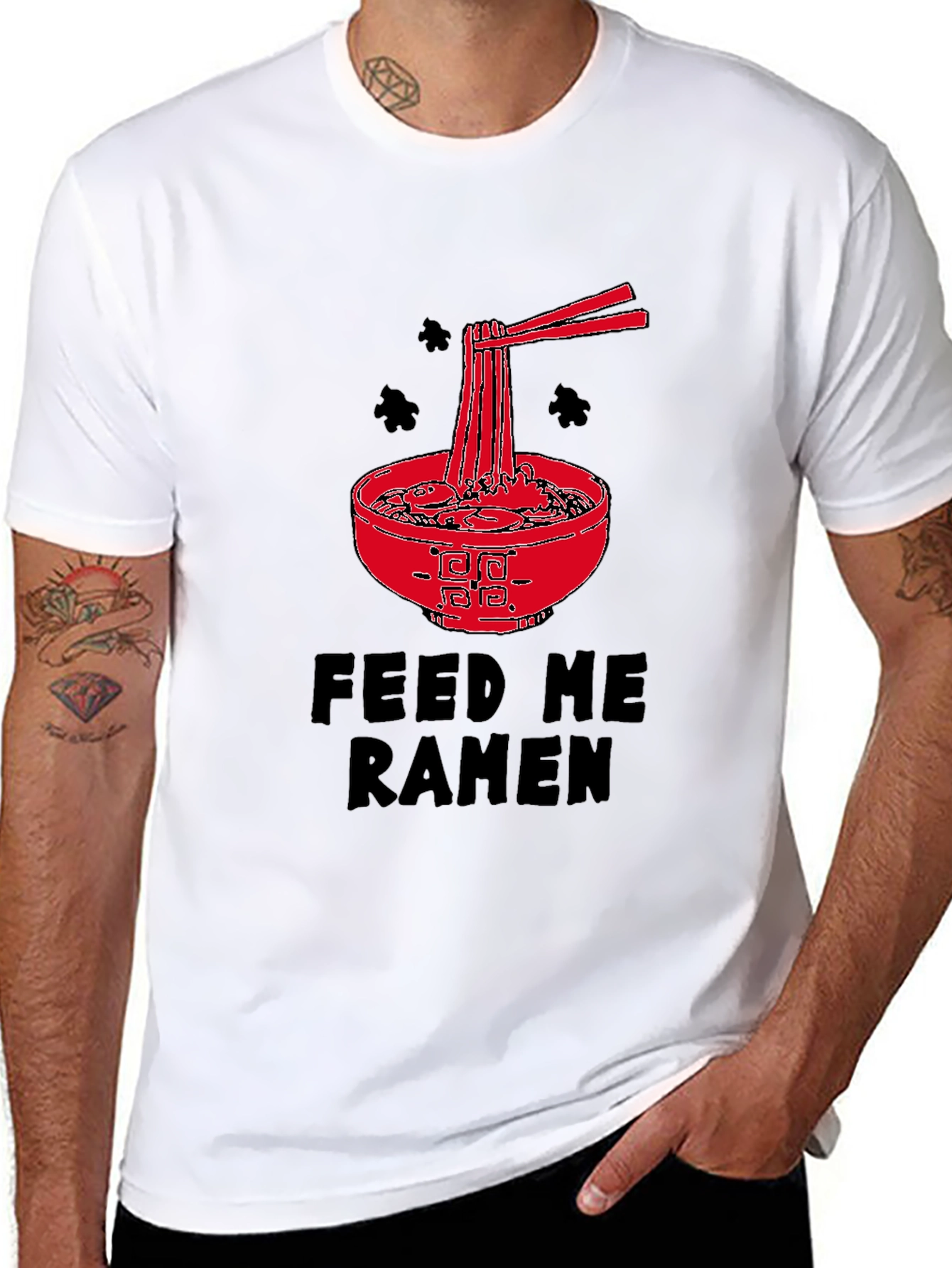Feed Me Ramen Graphic Tee - Black Cotton T-Shirt
