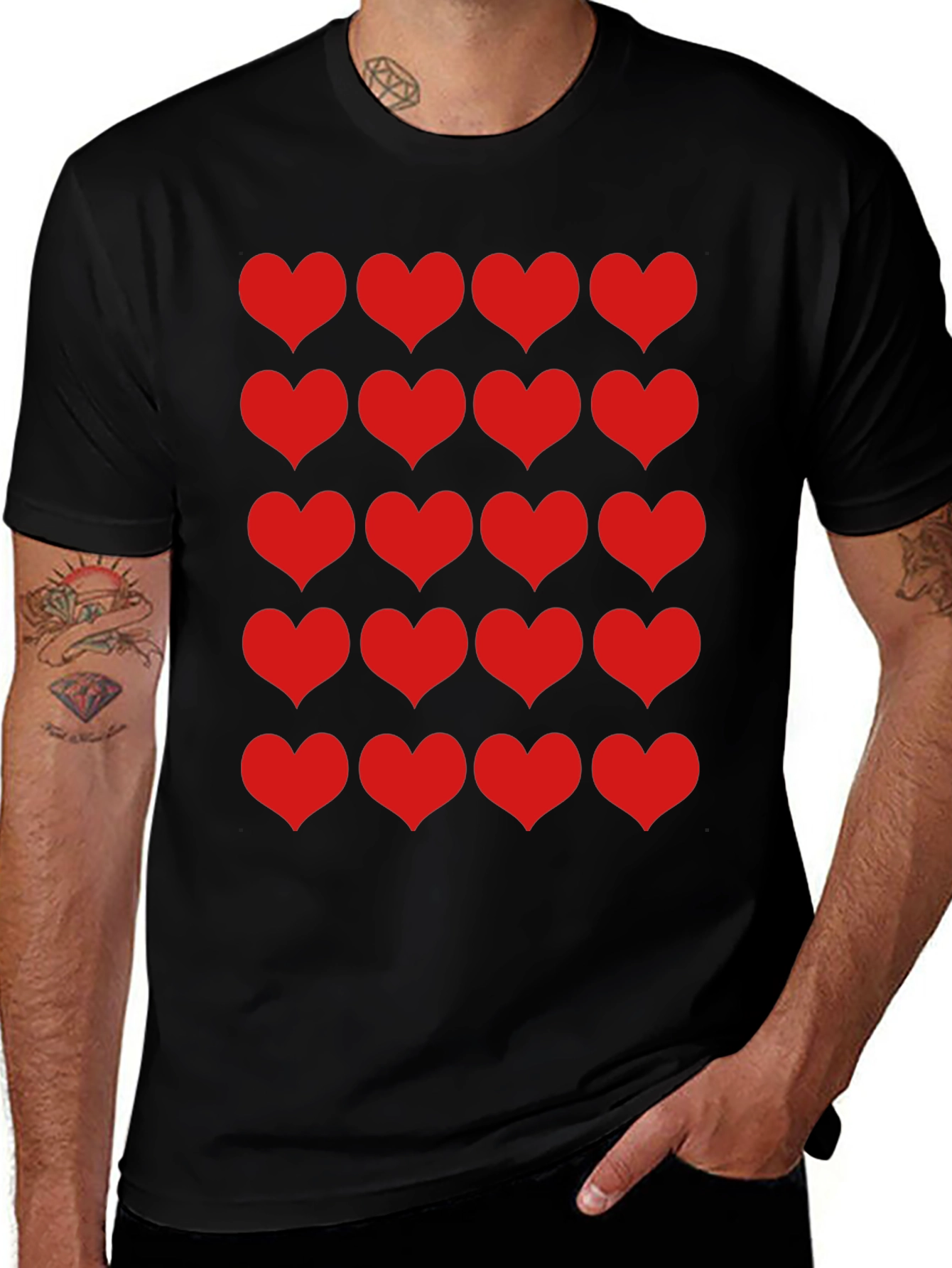 Heart Print Black Tee - Mens Fashion