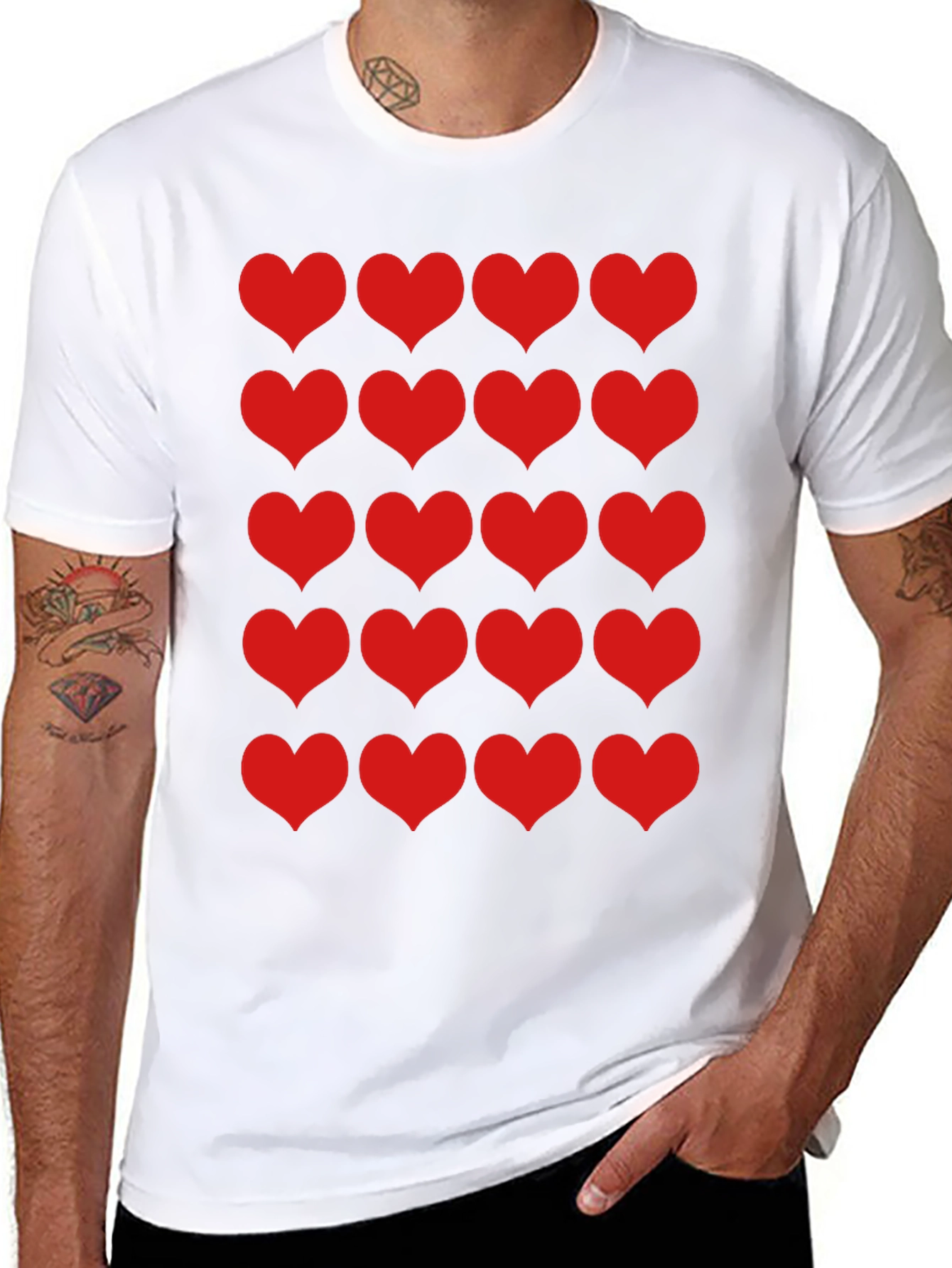 Heart Print Black Tee - Mens Fashion