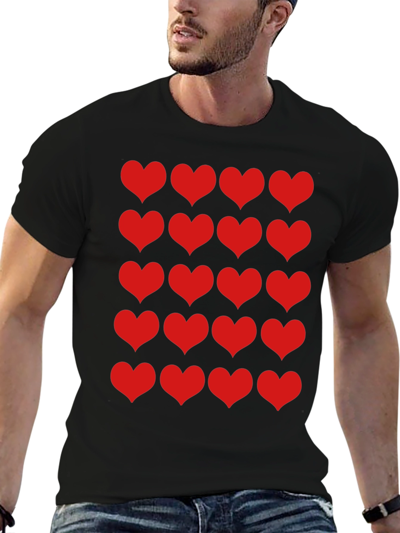 Heart Print Black Tee - Mens Fashion