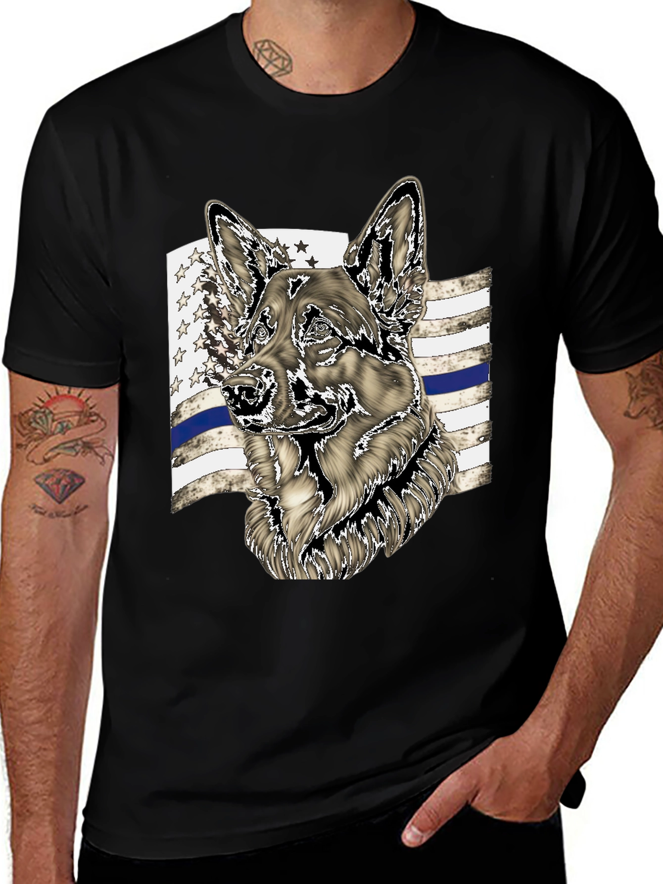 German Shepherd Thin Blue Line Graphic Tee