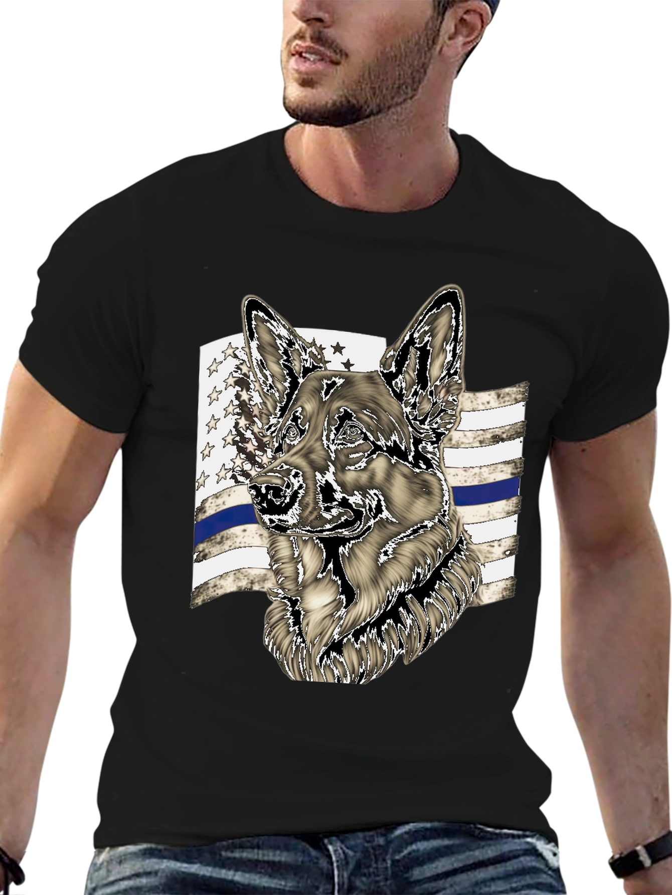 German Shepherd Thin Blue Line Graphic Tee