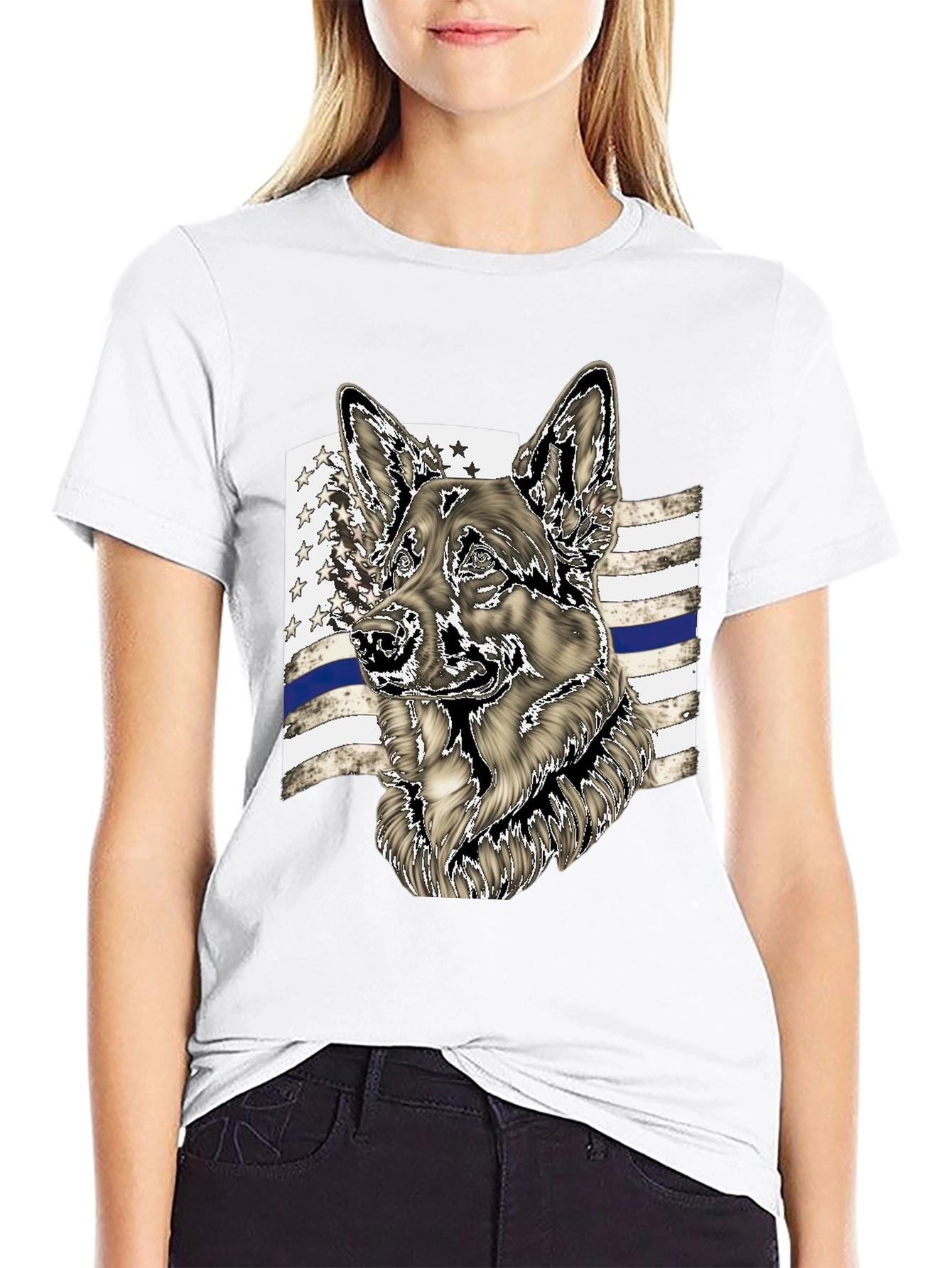 German Shepherd Thin Blue Line Graphic Tee