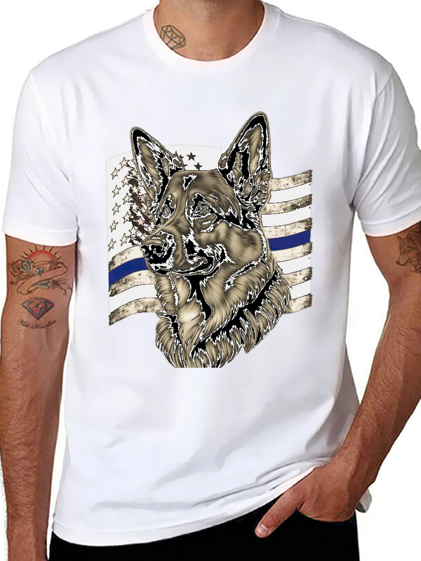 German Shepherd Thin Blue Line Graphic Tee