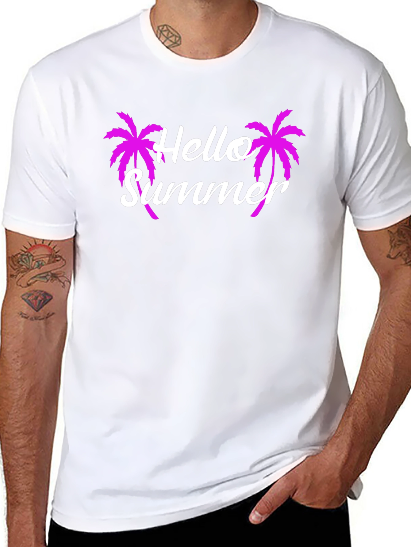 Hello Summer Graphic Tee - Tropical Palm Tree T-Shirt