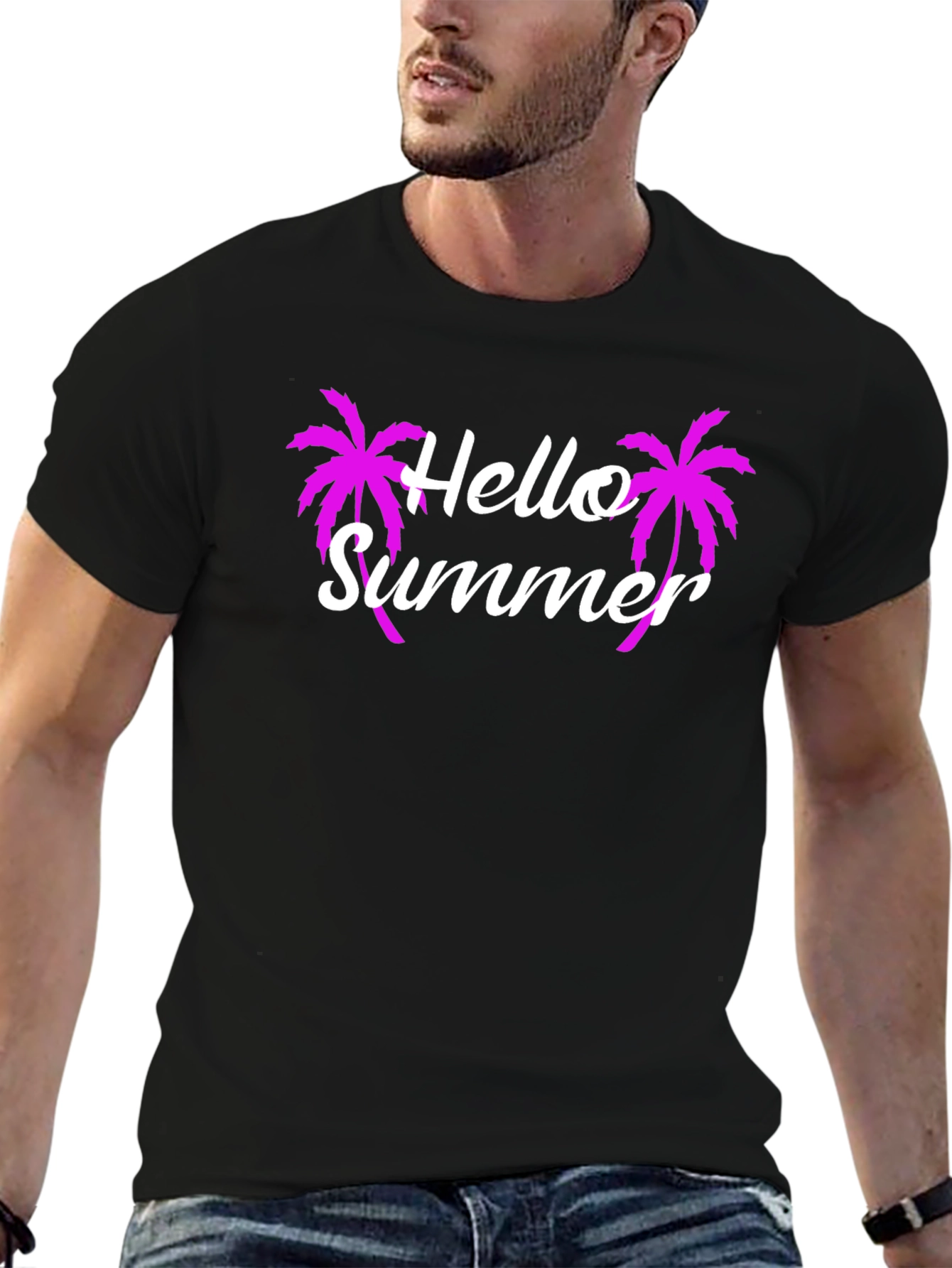 Hello Summer Graphic Tee - Tropical Palm Tree T-Shirt