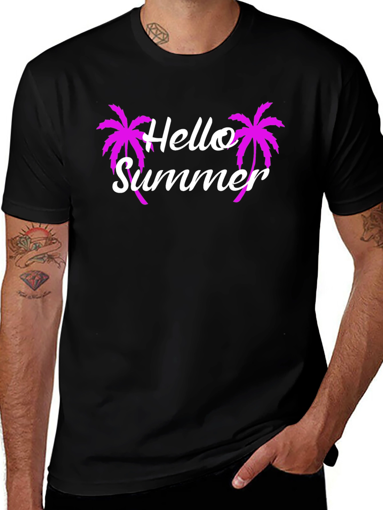 Hello Summer Graphic Tee - Tropical Palm Tree T-Shirt
