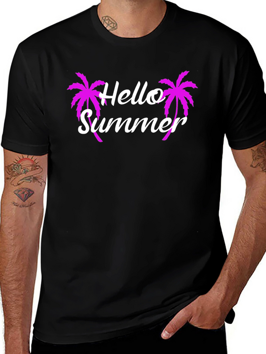 Hello Summer Graphic Tee - Tropical Palm Tree T-Shirt