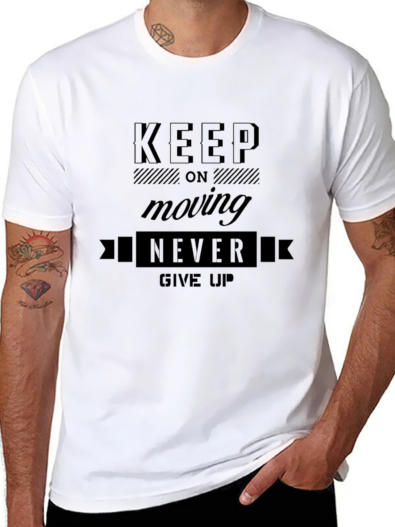 Motivational Graphic Tee - Keep Moving Never Give Up
