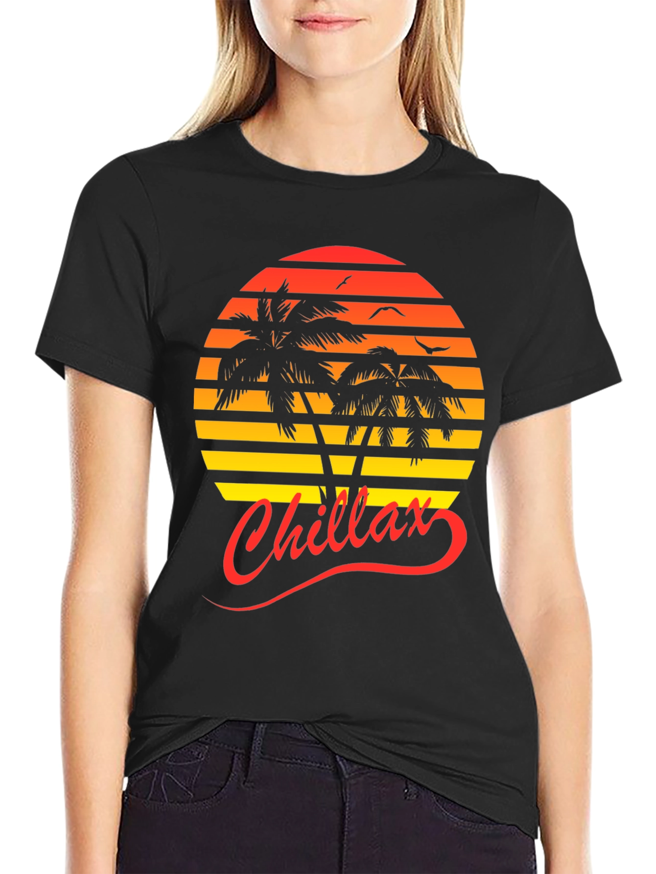 Chillax Sunset Palm Tree Graphic Tee