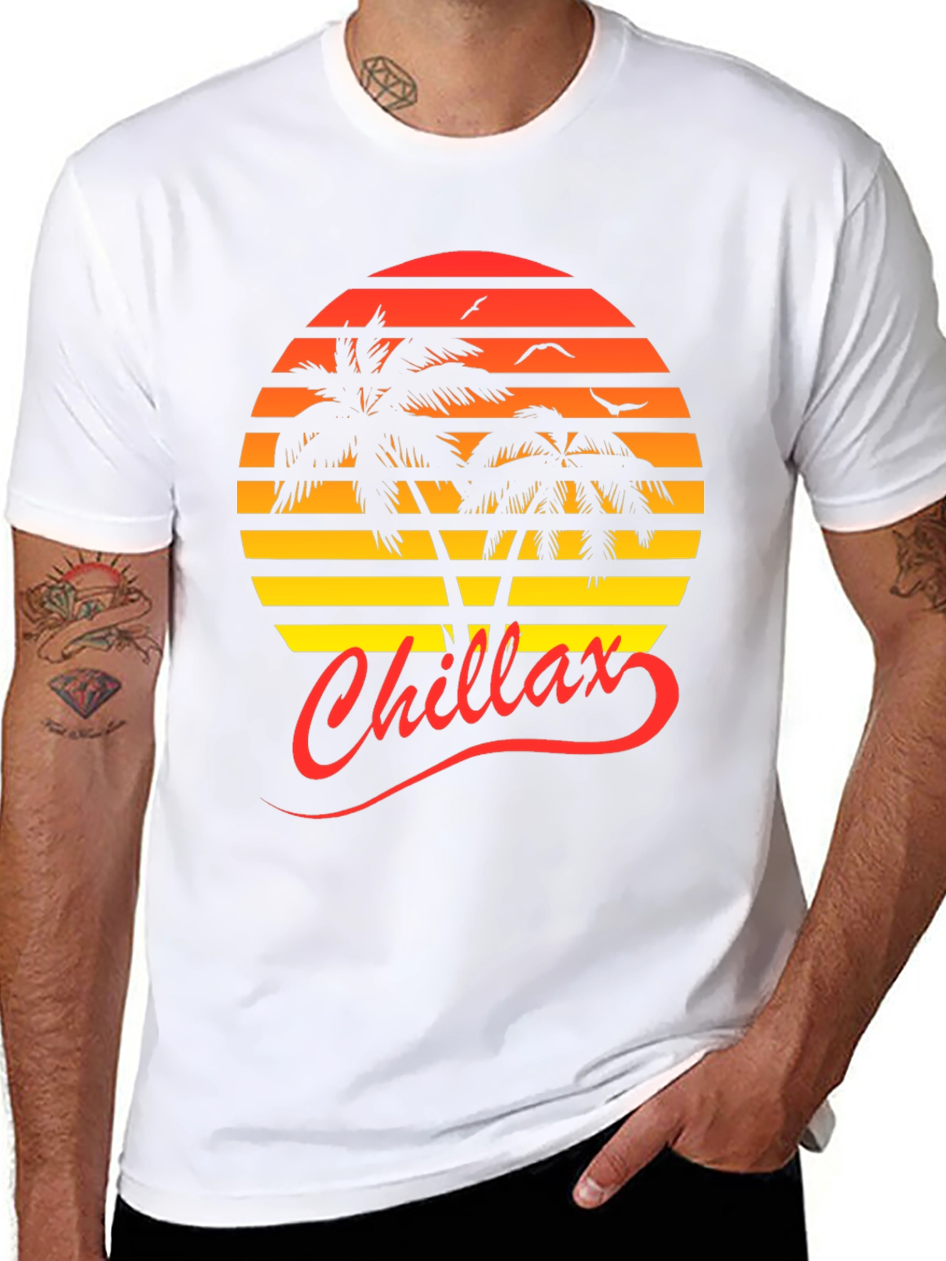 Chillax Sunset Palm Tree Graphic Tee
