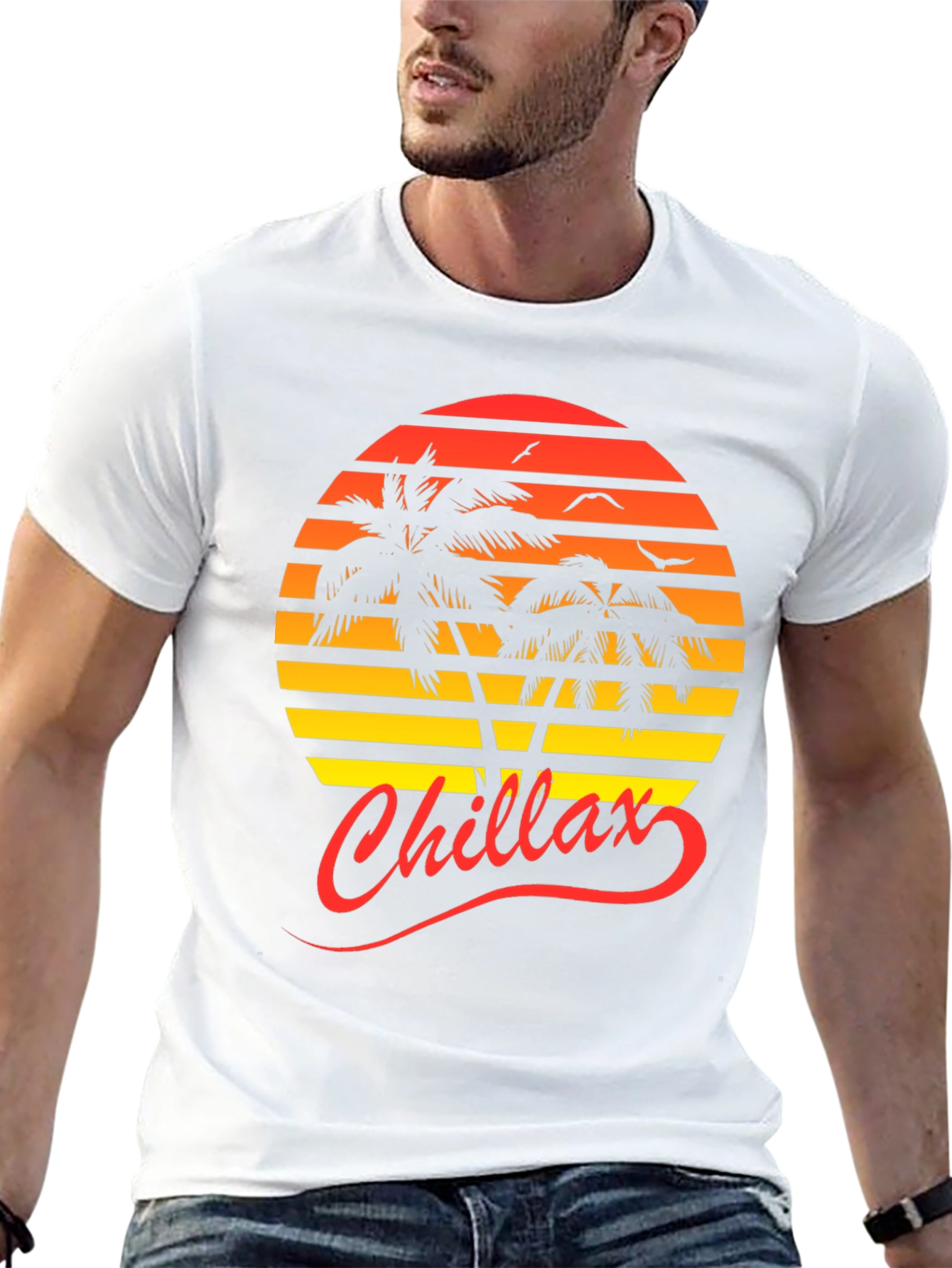 Chillax Sunset Palm Tree Graphic Tee